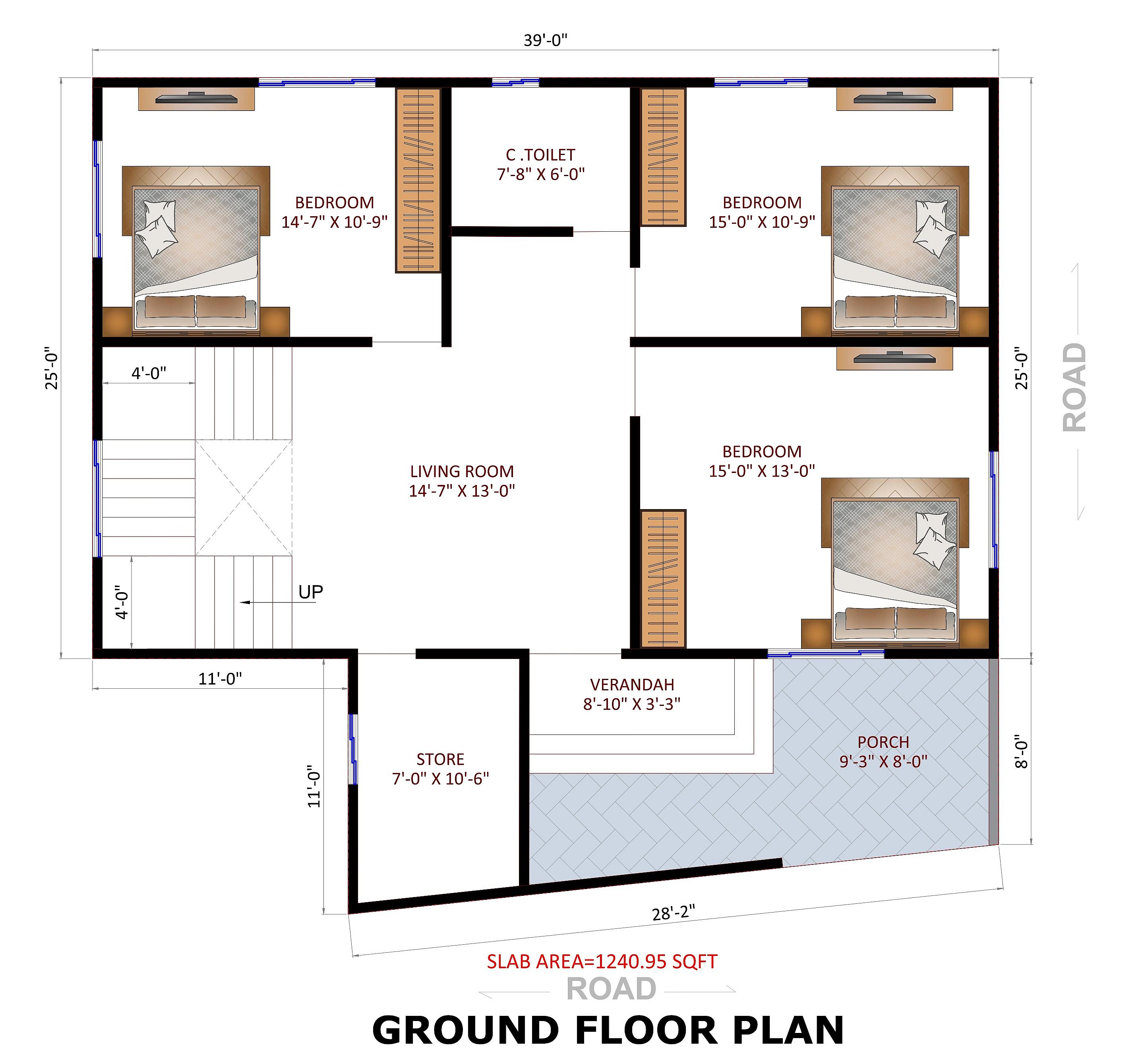 40X30 House Plan- 1200 sq ft Residential House Design at ShimlaUrban(T) thumbnail 2 — Project ID 6605