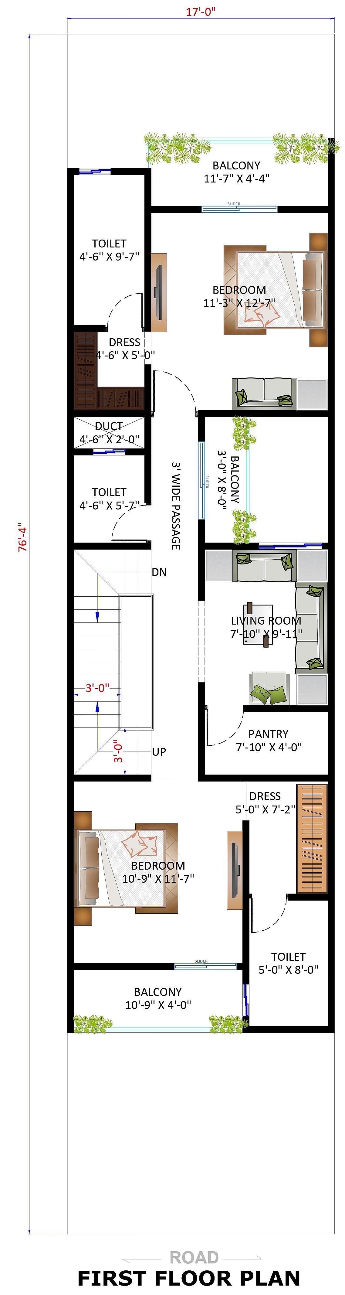 17X77 House Plan- 1309 sq ft Residential House Design at Haldwani thumbnail 3 — Project ID 6613