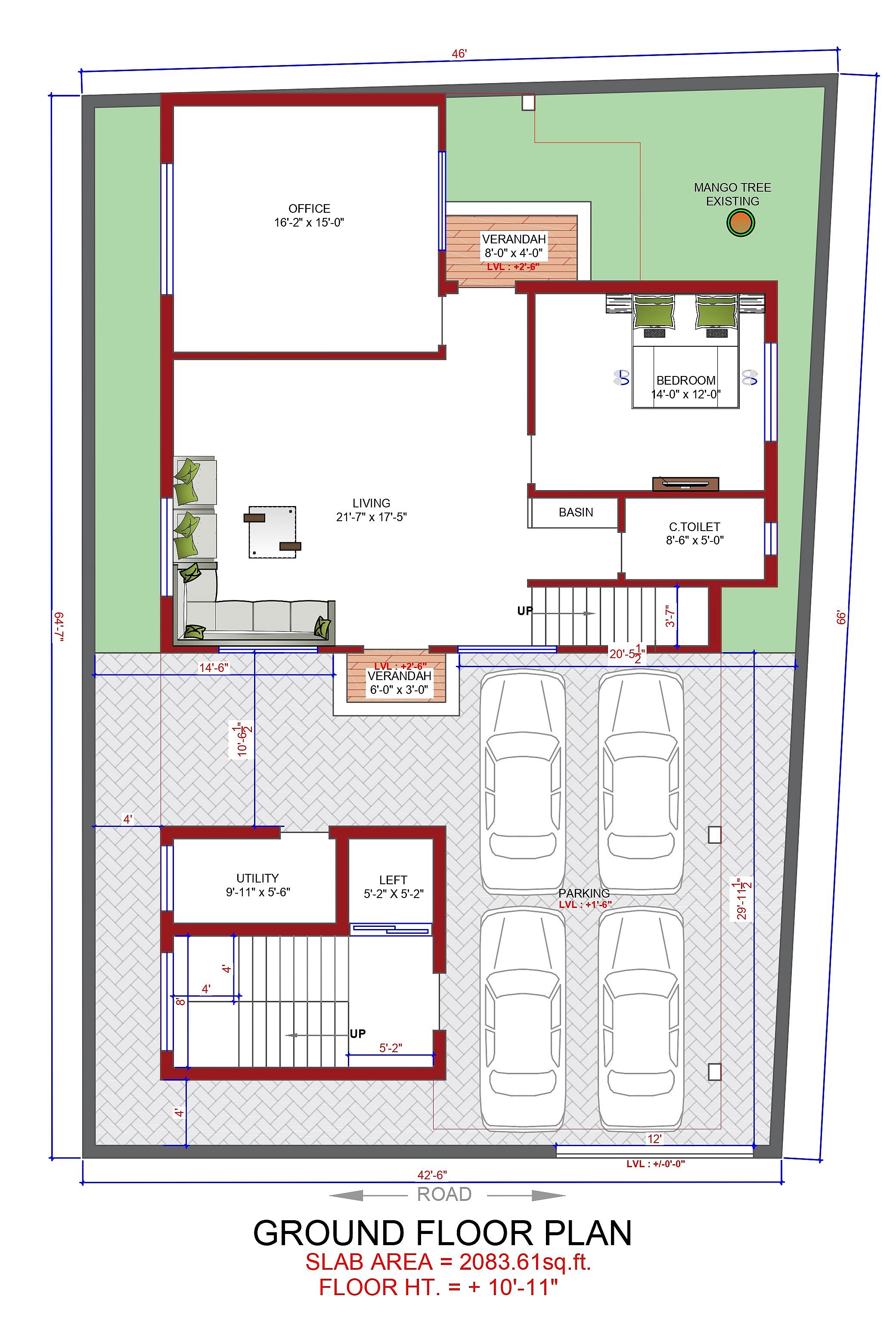 46X65 House With Office  plan- 2990 sq ft Residential Cum Commercial House Design at Dehradun [UK]