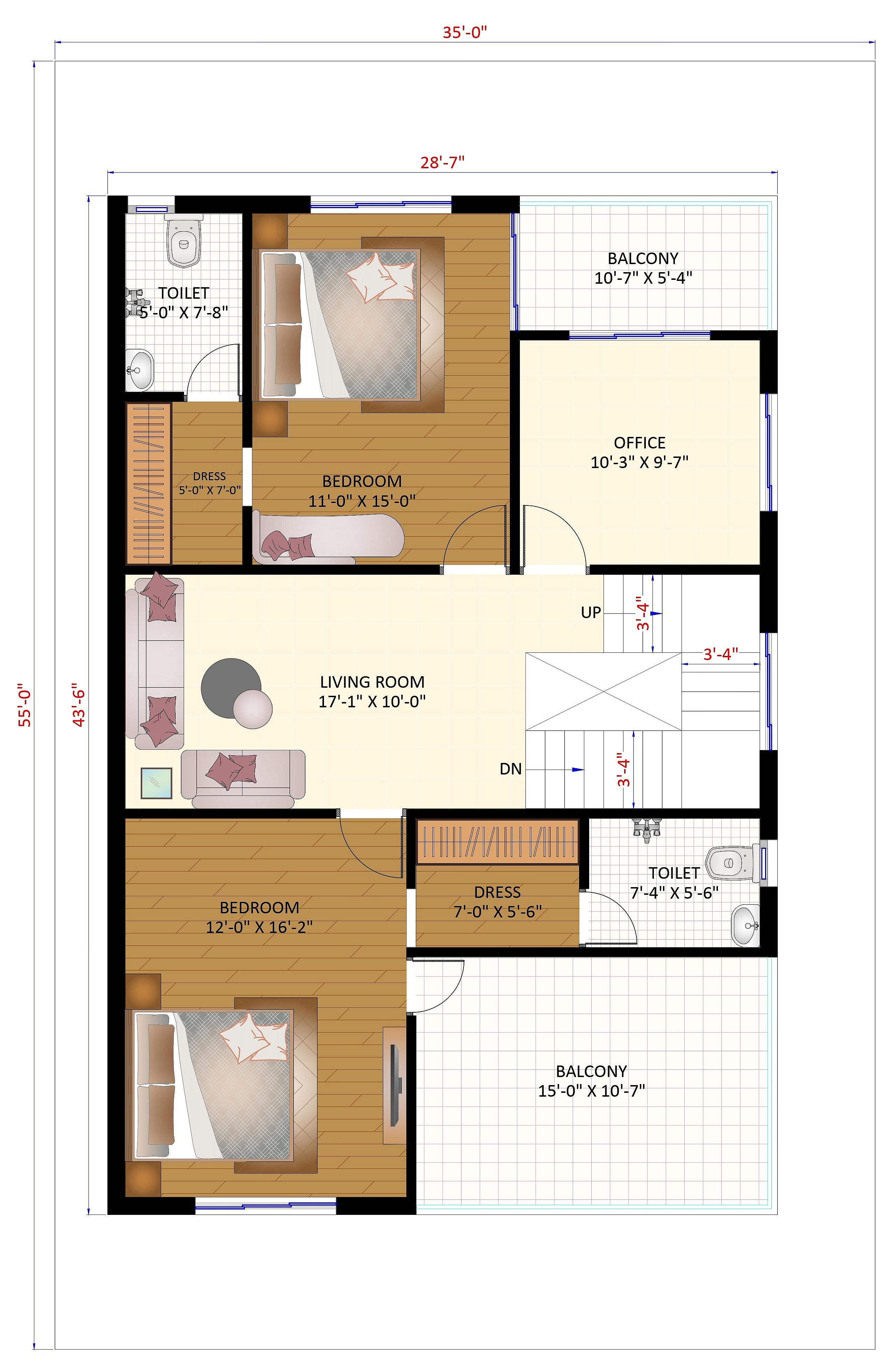 35X55 House With Office plan- 1925 sqft Residential Cum Commercial house design At Bangalore thumbnail 3 — Project ID 6619