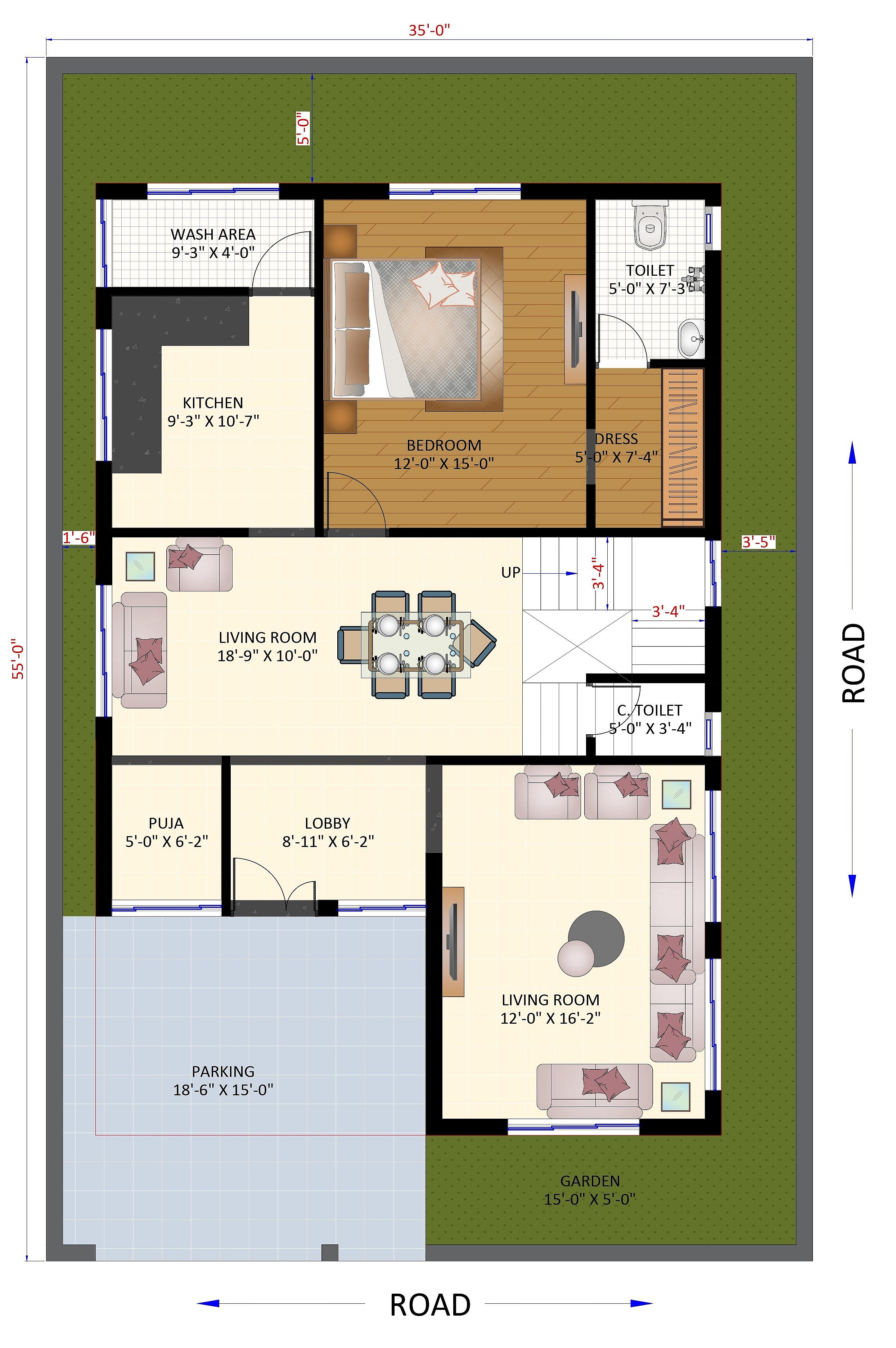 35X55 House With Office plan- 1925 sqft Residential Cum Commercial house design At Bangalore thumbnail 2 — Project ID 6619