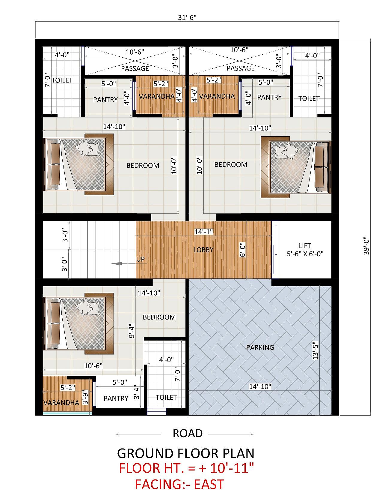 32X40 Apartment Plan- 1280 sq ft Residential Cum Commercial House Design at Gurgaon thumbnail 2 — Project ID 6626