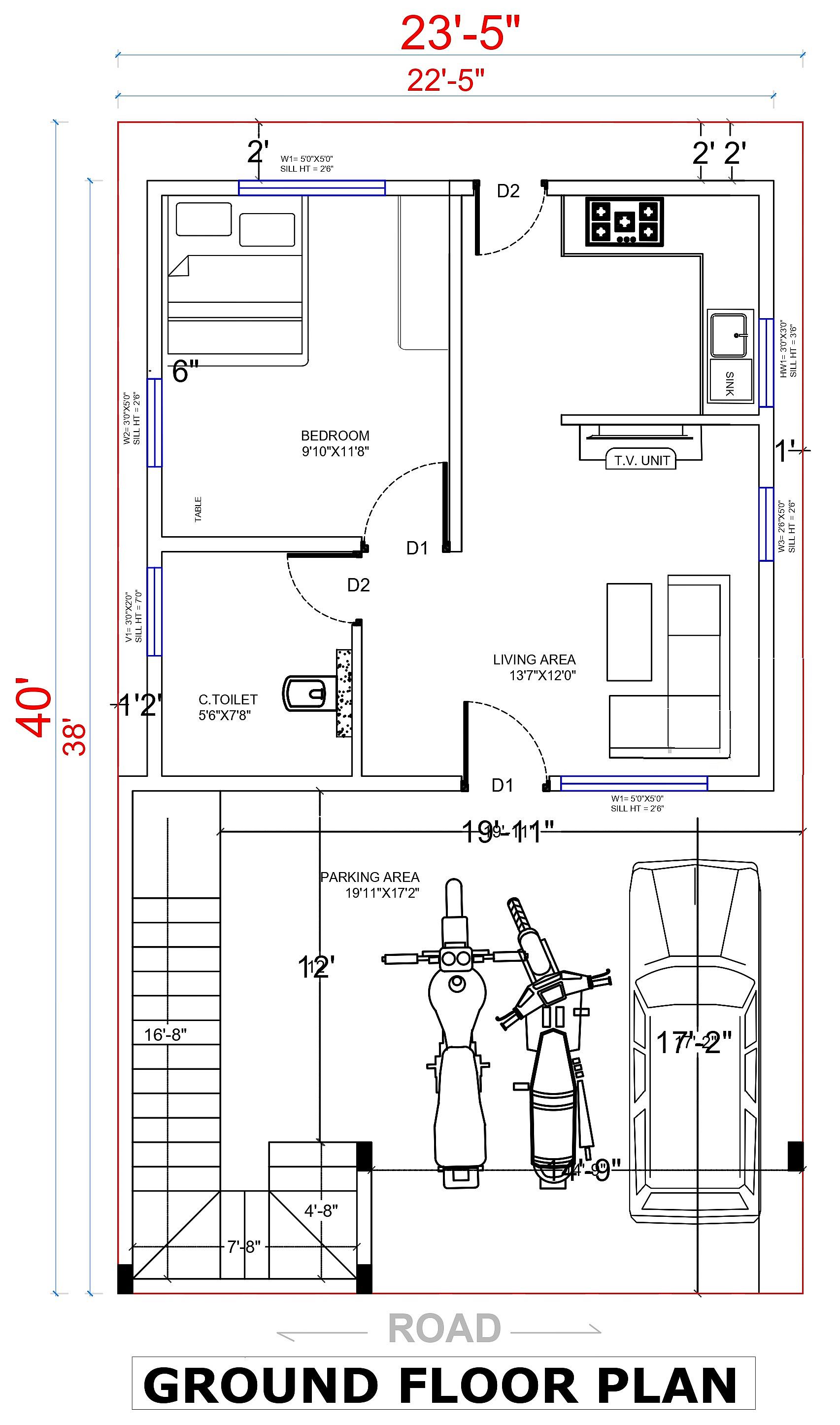 24X40 House Plan- 960 sq ft Residential Cum Commercial House Design at Bangalore thumbnail 2 — Project ID 6633