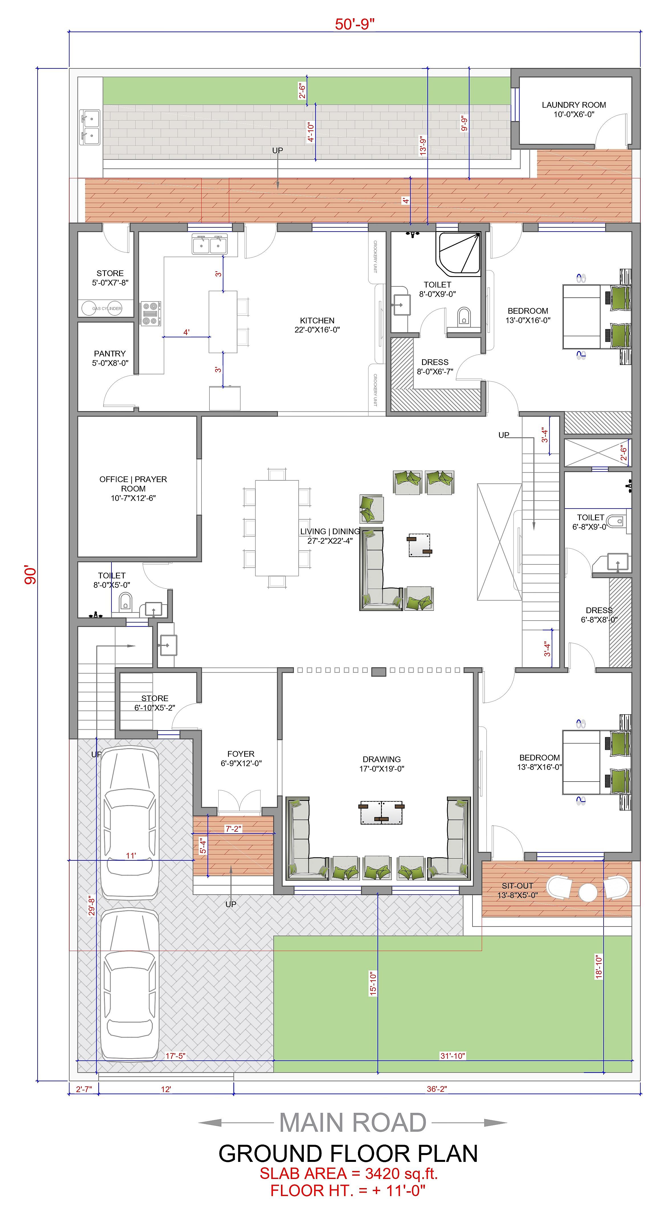 50X90 House Plan- 4500 sq ft Residential House Design at Mohali thumbnail 2 — Project ID 6637