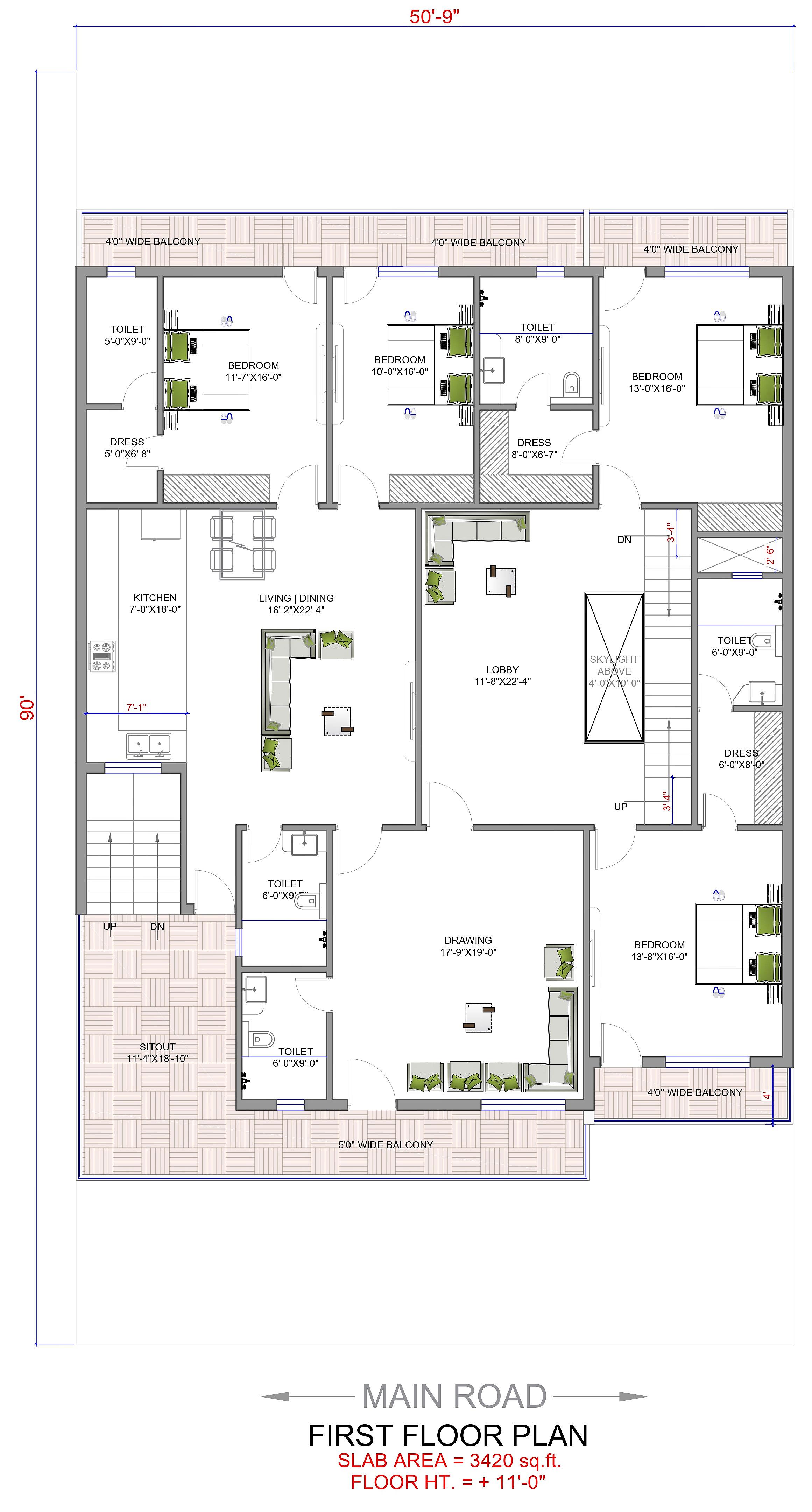 50X90 House Plan- 4500 sq ft Residential House Design at Mohali thumbnail 3 — Project ID 6637