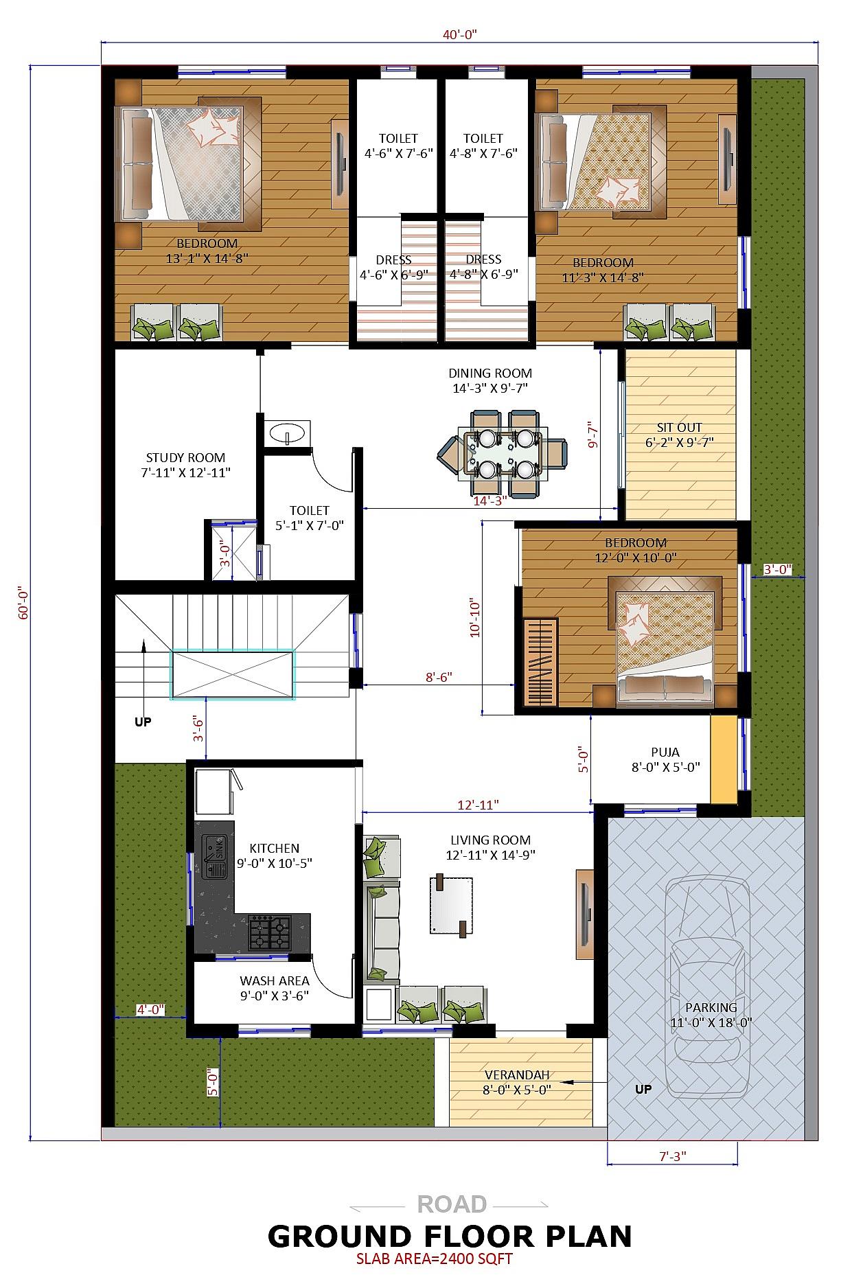 40X60 House Plan- 2400 sq ft Residential House Design at Faizabad — photo 2 — Project ID 6641