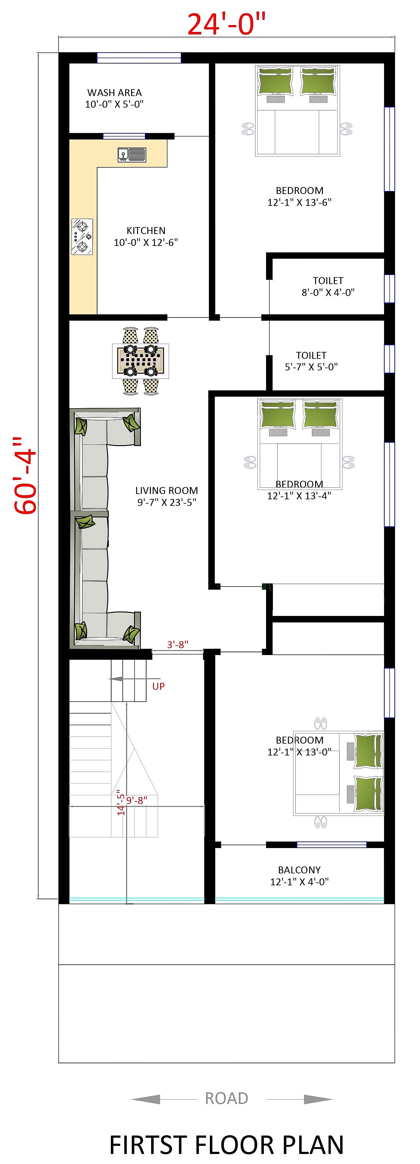 24X65 House Plan- 1560 sq ft Residential House Design at Khandwa thumbnail 3 — Project ID 6644