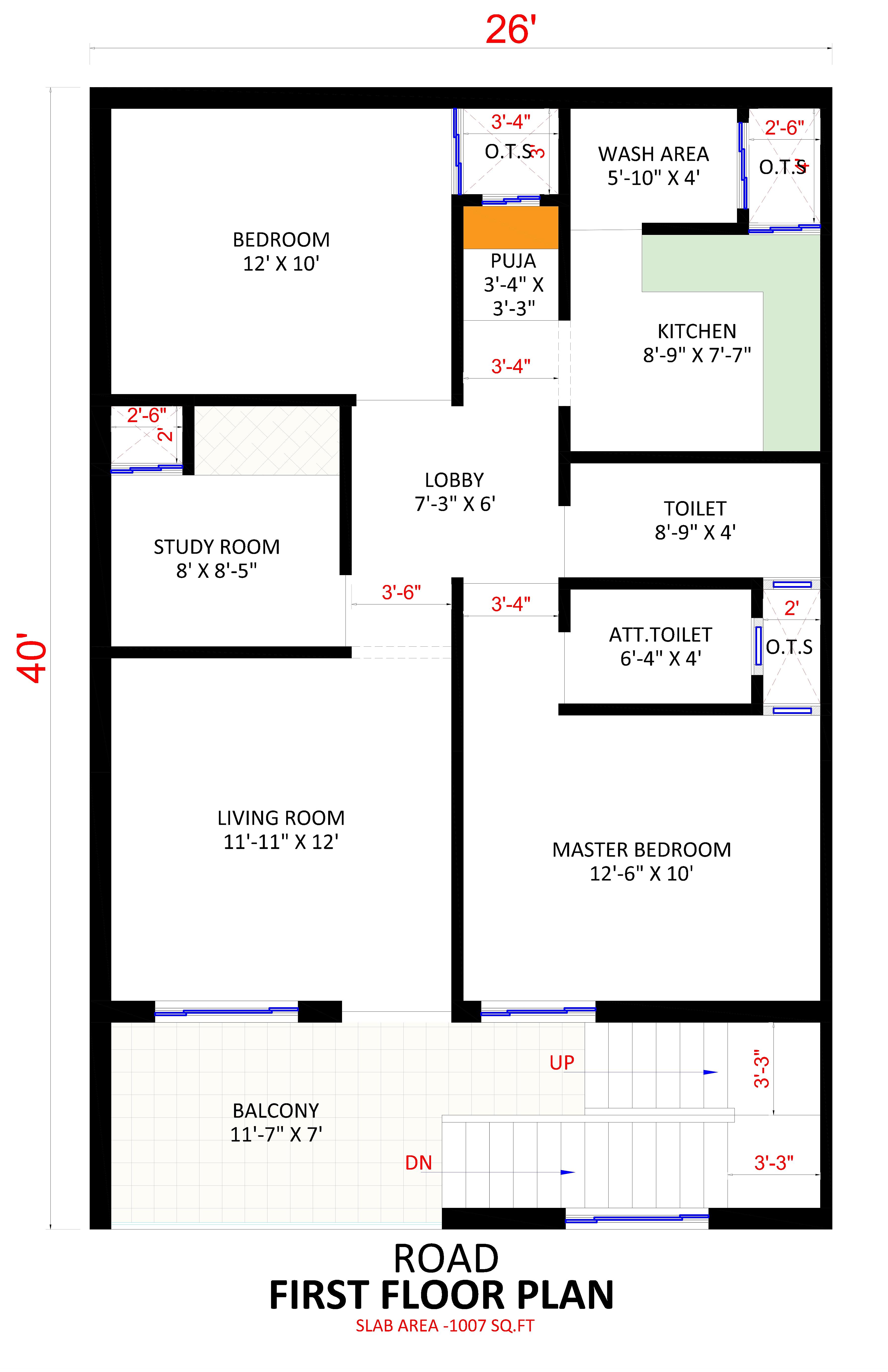 26X40 House Plan- 1040 sq ft Residential House Design at Dewas thumbnail 3 — Project ID 6649