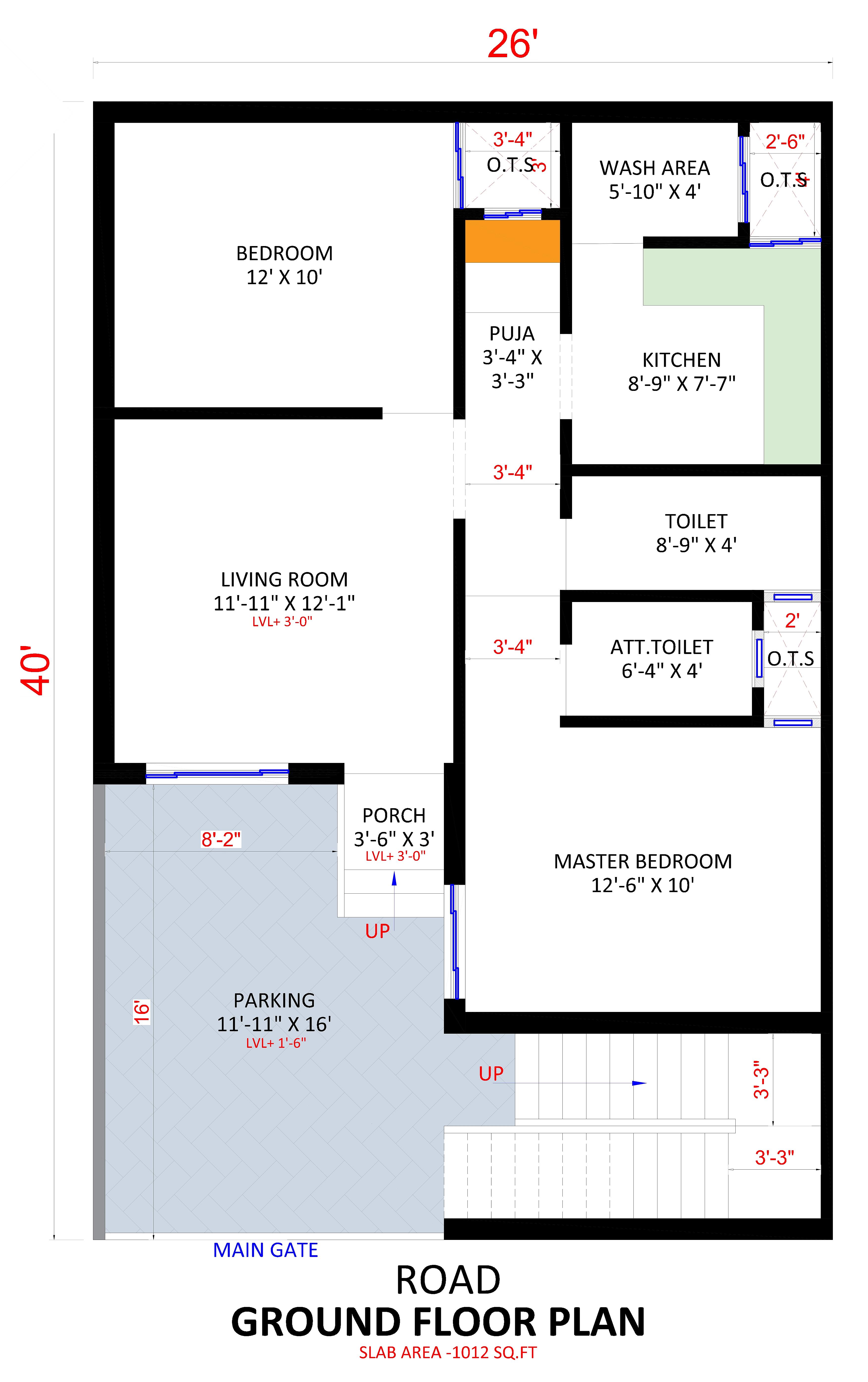 26X40 House Plan- 1040 sq ft Residential House Design at Dewas thumbnail 2 — Project ID 6649