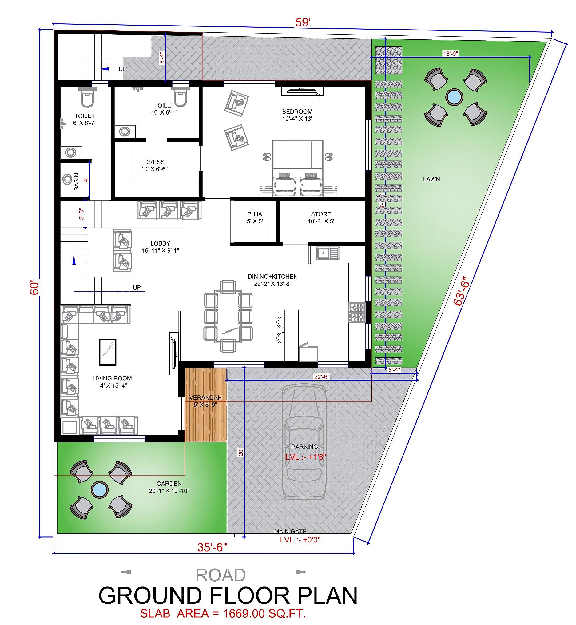 60X60 House Plan- 3600 sq ft Residential House Design at Jammu [J & K]