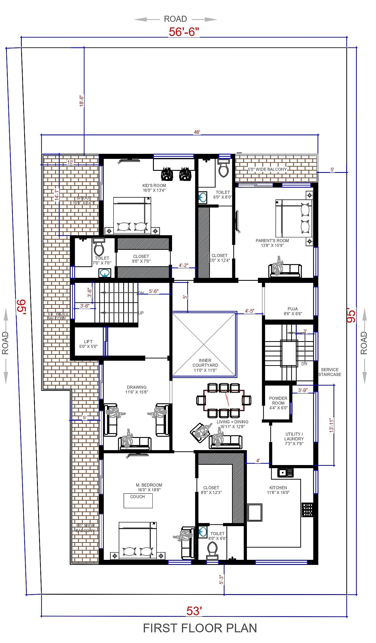 57X95 House with Gym Plan- 5415 sq ft Residential Cum Commercial House Design at Jabalpur — photo 2 — Project ID 6653
