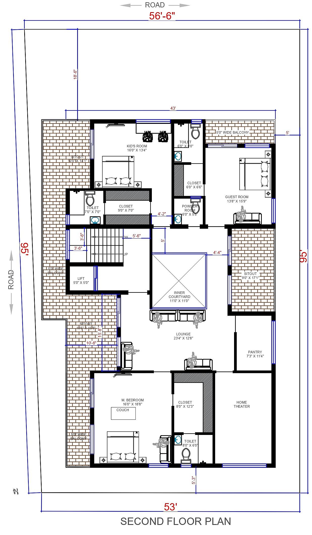 57X95 House with Gym Plan- 5415 sq ft Residential Cum Commercial House Design at Jabalpur thumbnail 3 — Project ID 6653