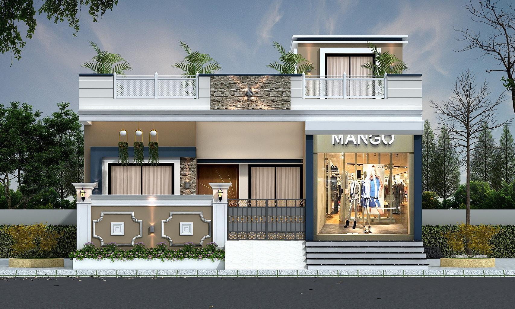 30X60 House With Shop Plan- 1800 sq ft Residential Cum Commercial House Design at Ujjain [MP]