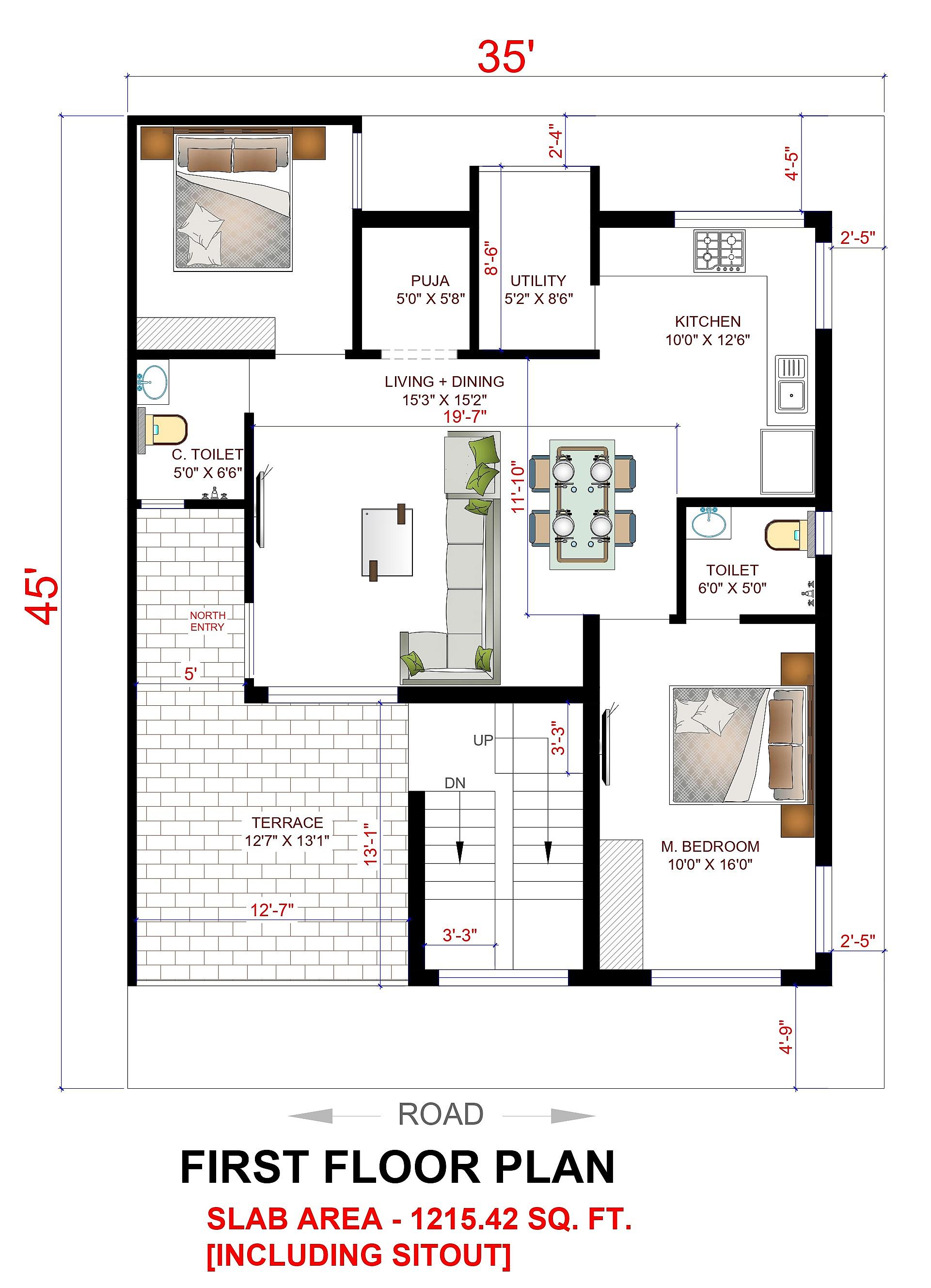 35X45 House Plan- 1575 sq ft Residential House Design at Coimbatore thumbnail 2 — Project ID 6658