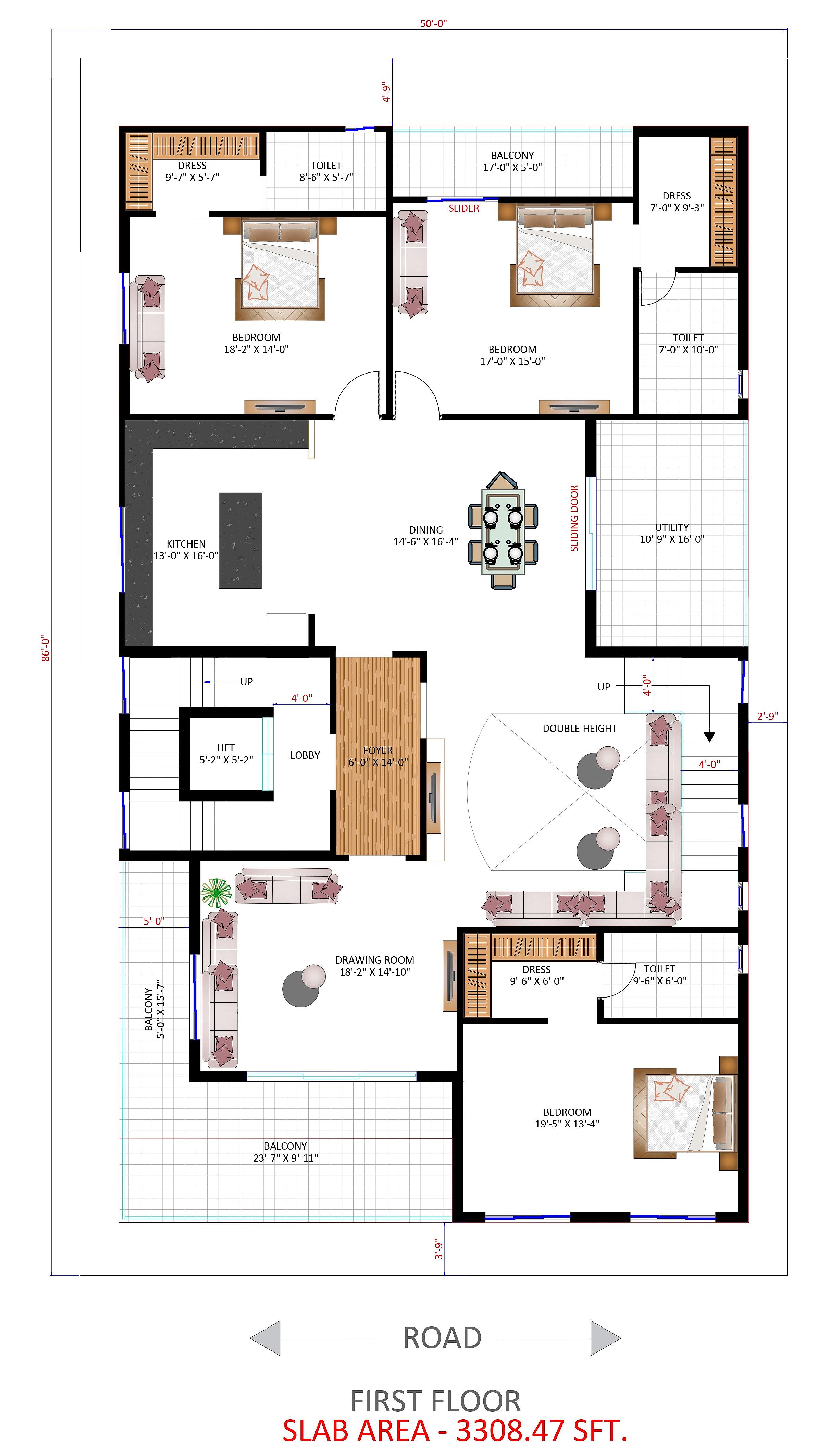 50X86 House Plan- 4300 sq ft Residential Cum Commercial House Design at Bangalore thumbnail 2 — Project ID 6664