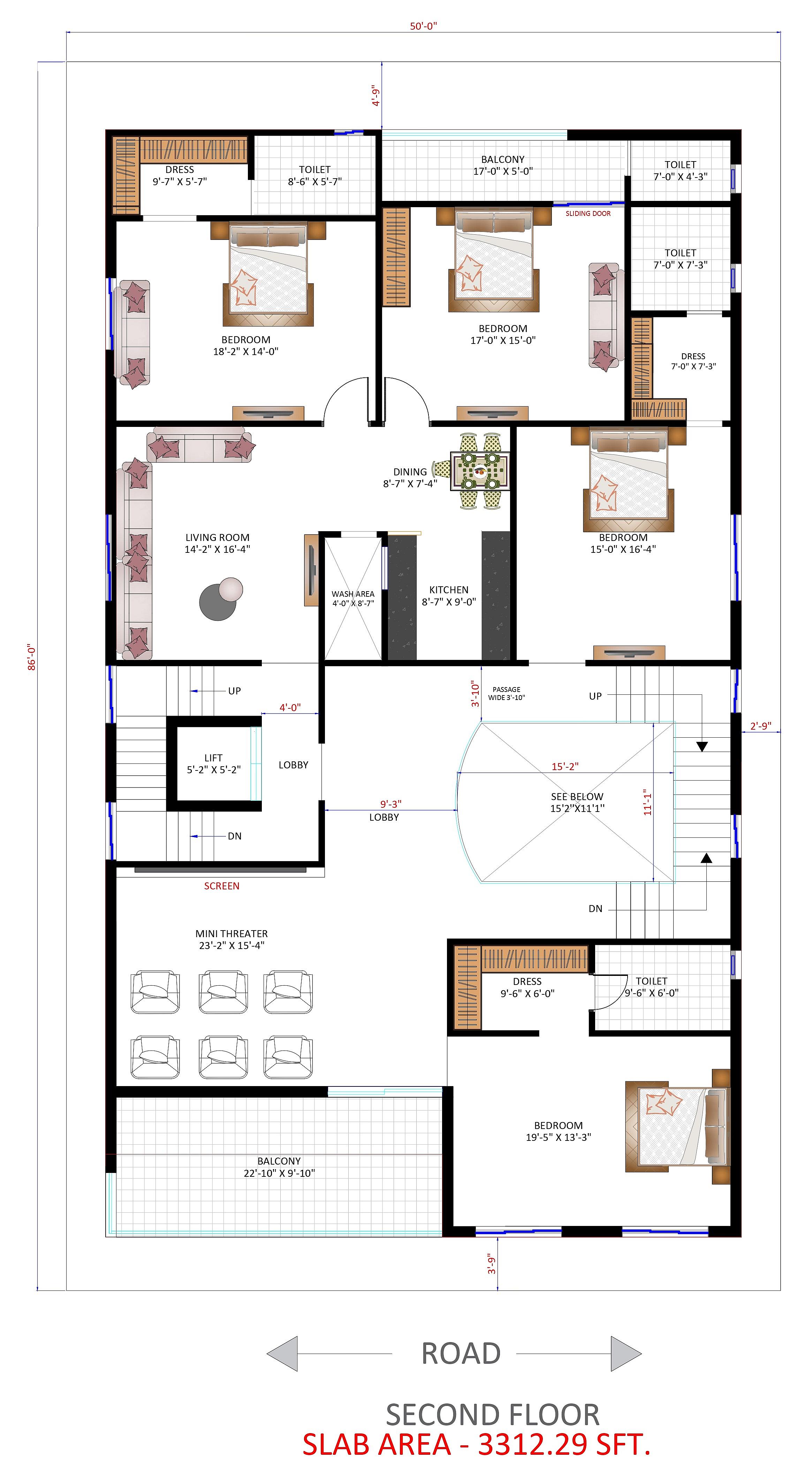 50X86 House Plan- 4300 sq ft Residential Cum Commercial House Design at Bangalore thumbnail 3 — Project ID 6664