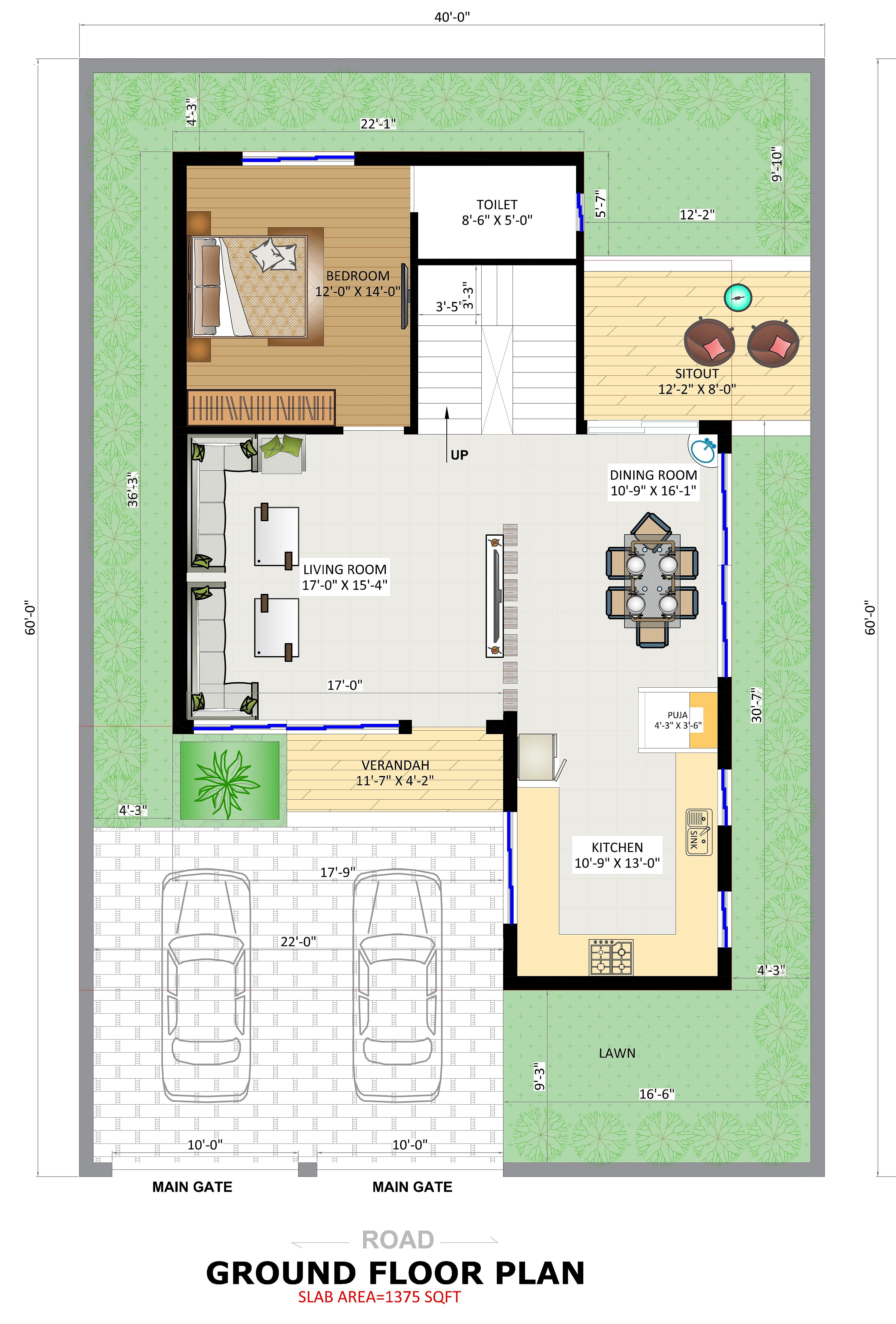 40X60 House Plan- 2400 sq ft Residential House Design at Pune [MH]