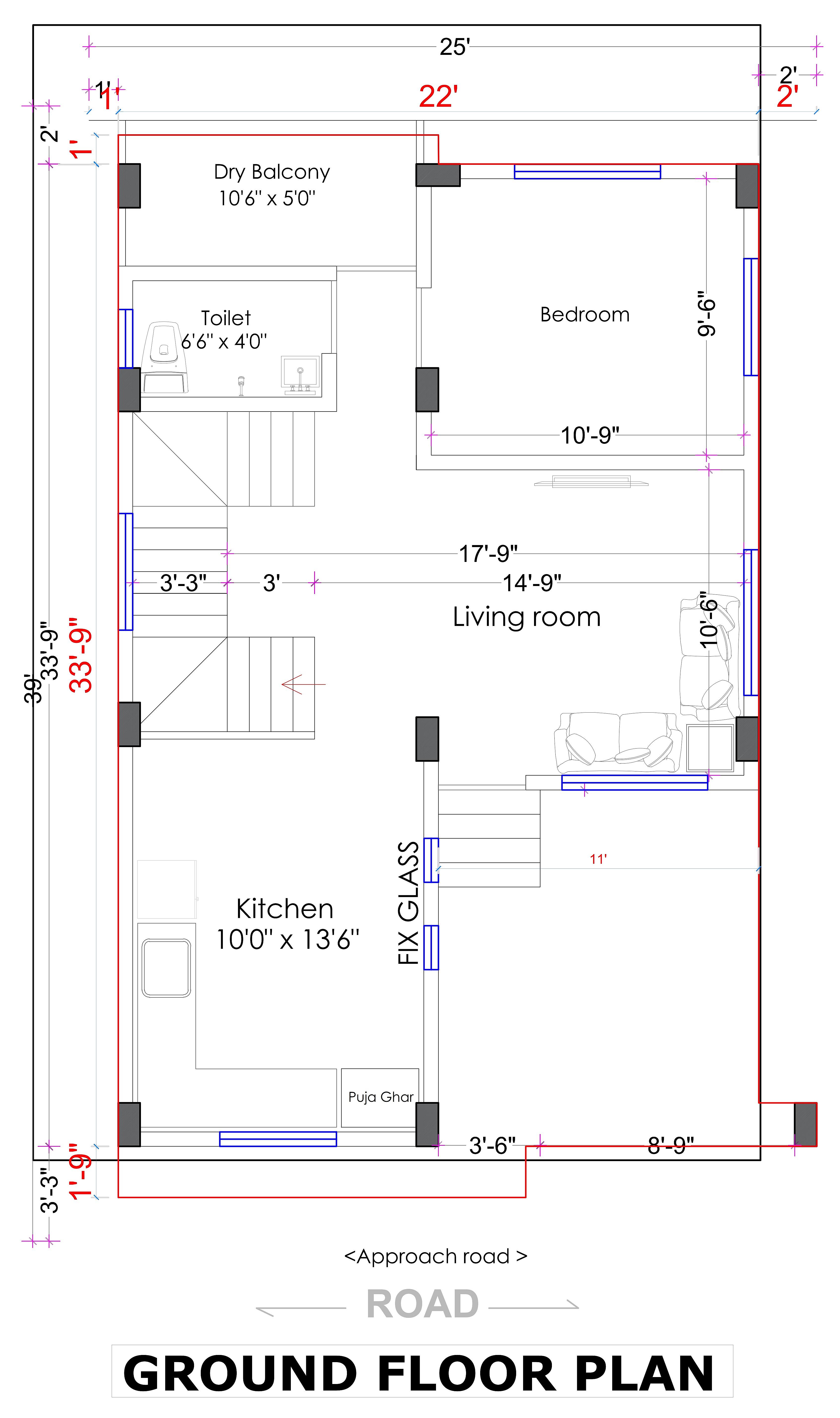 25X34 House Plan- 850 sq ft Residential House Design at Pune thumbnail 2 — Project ID 6682