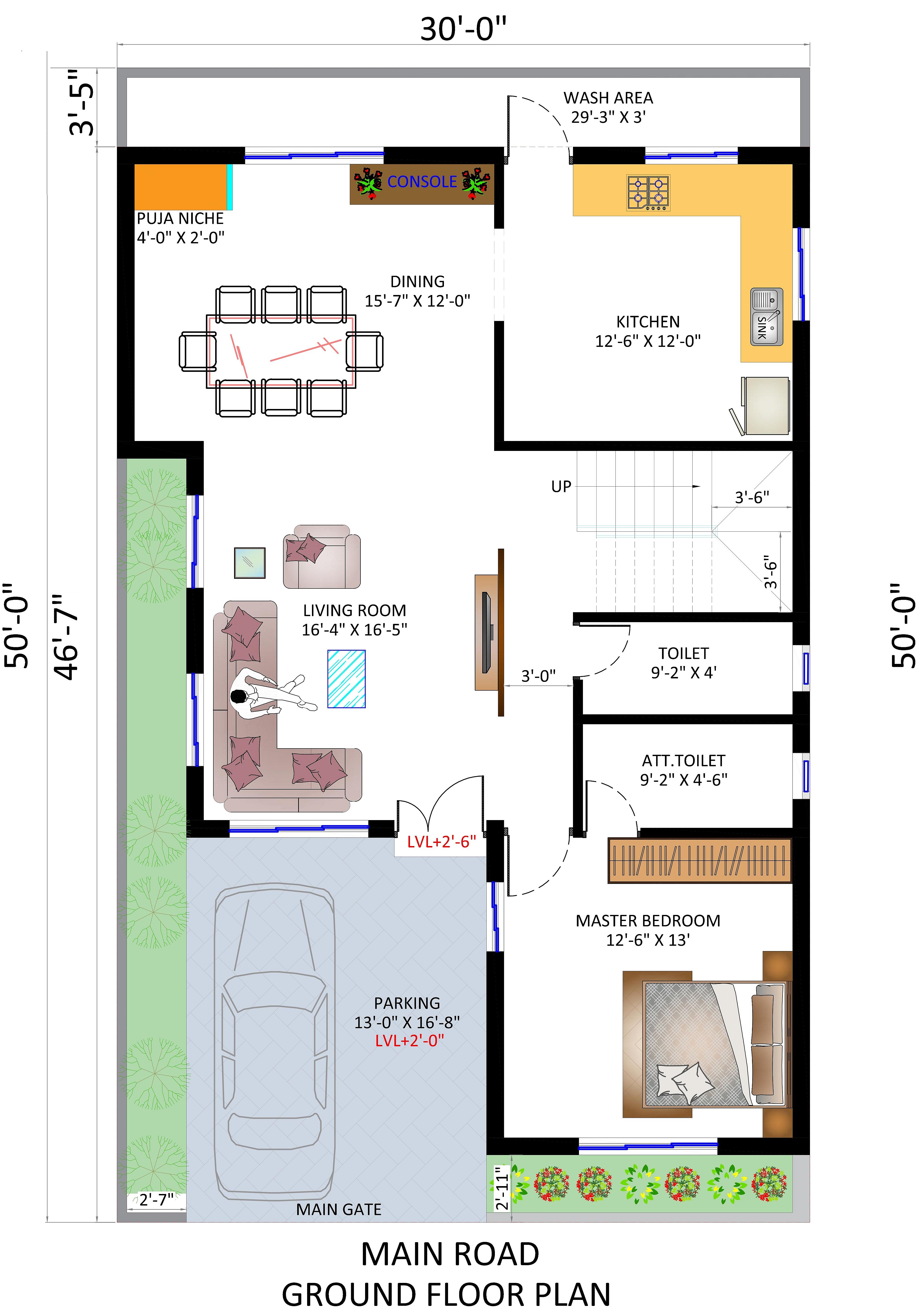 30X50 House Plan- 1500 sq ft Residential House Design at Varanasi [UP]