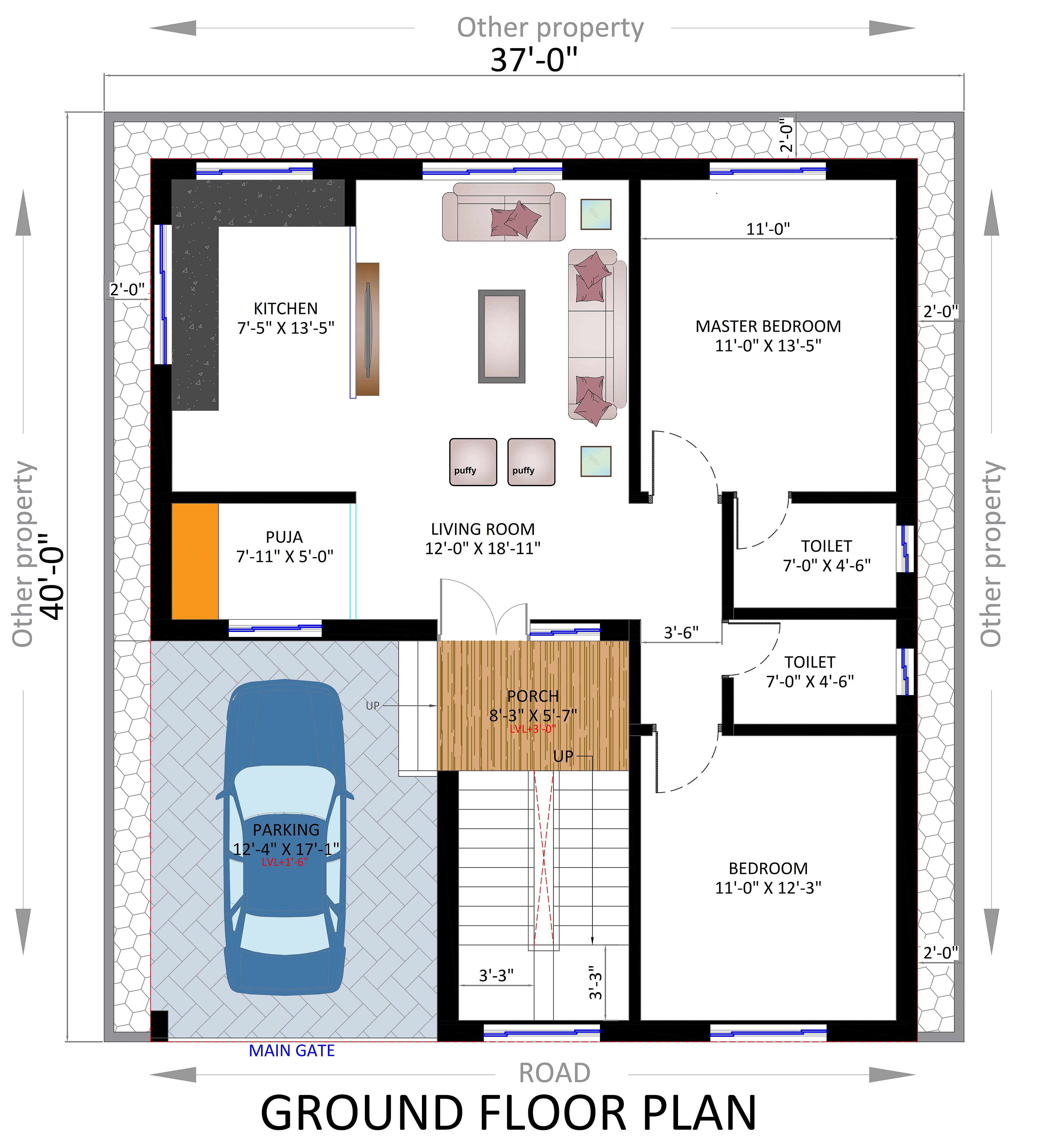 37X40 House Plan- 1480 sq ft Residential House Design at Raniganj  [WB]