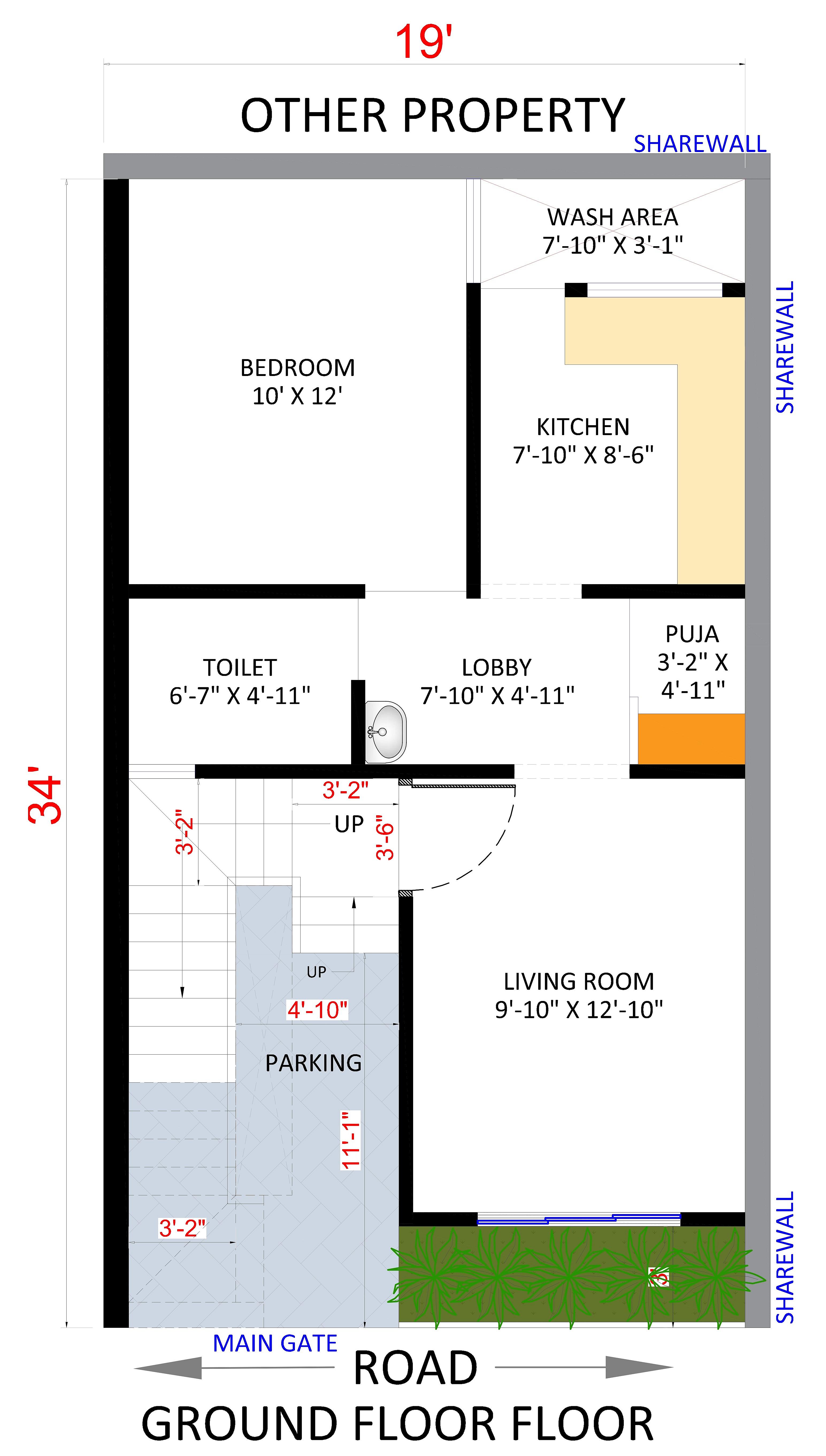 20X34 House Plan- 680 sq ft Residential House Design at Ahmadabad [GJ]