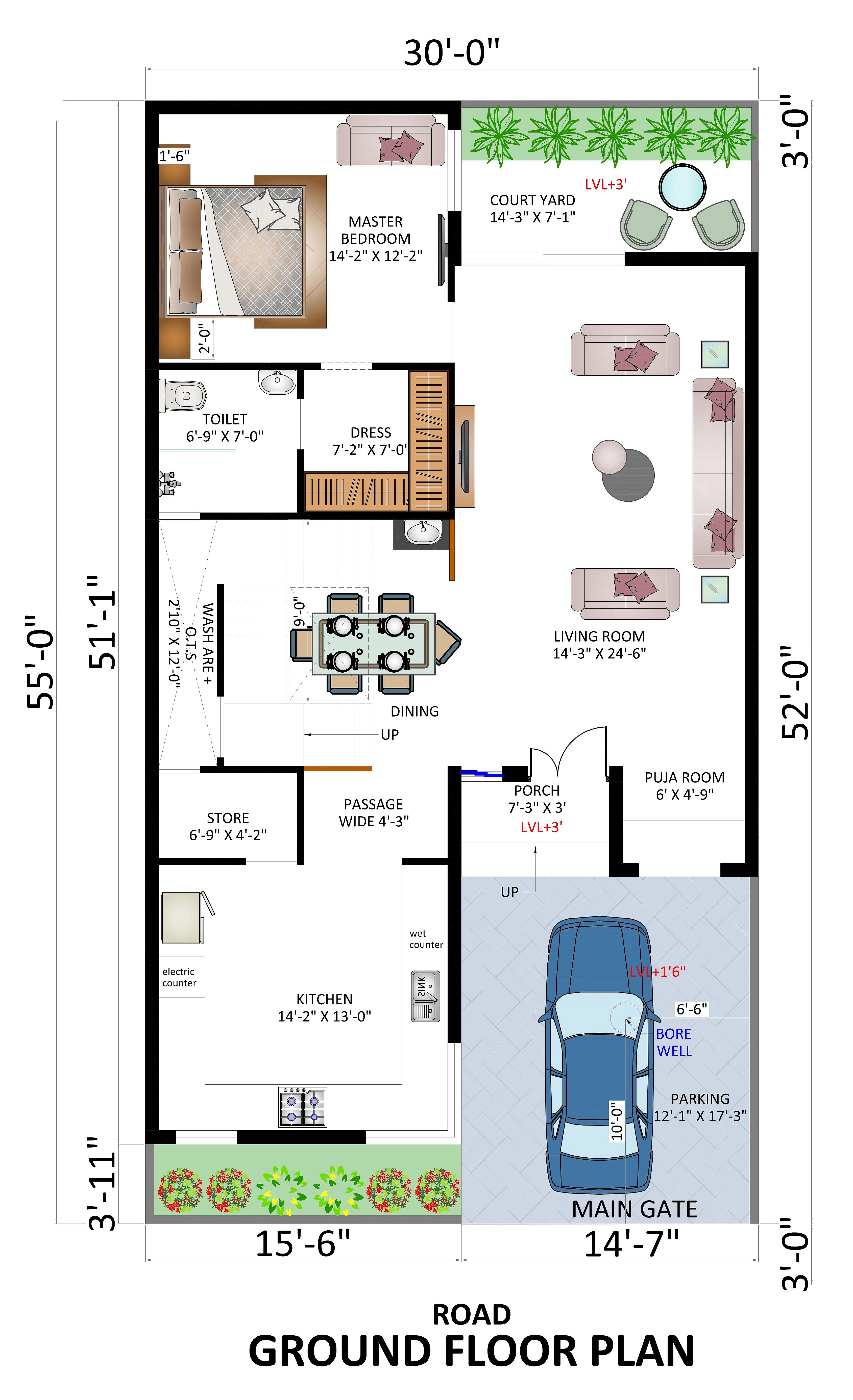 30X55 House Plan- 1650 sq ft Residential House Design at Burhanpur [MP]