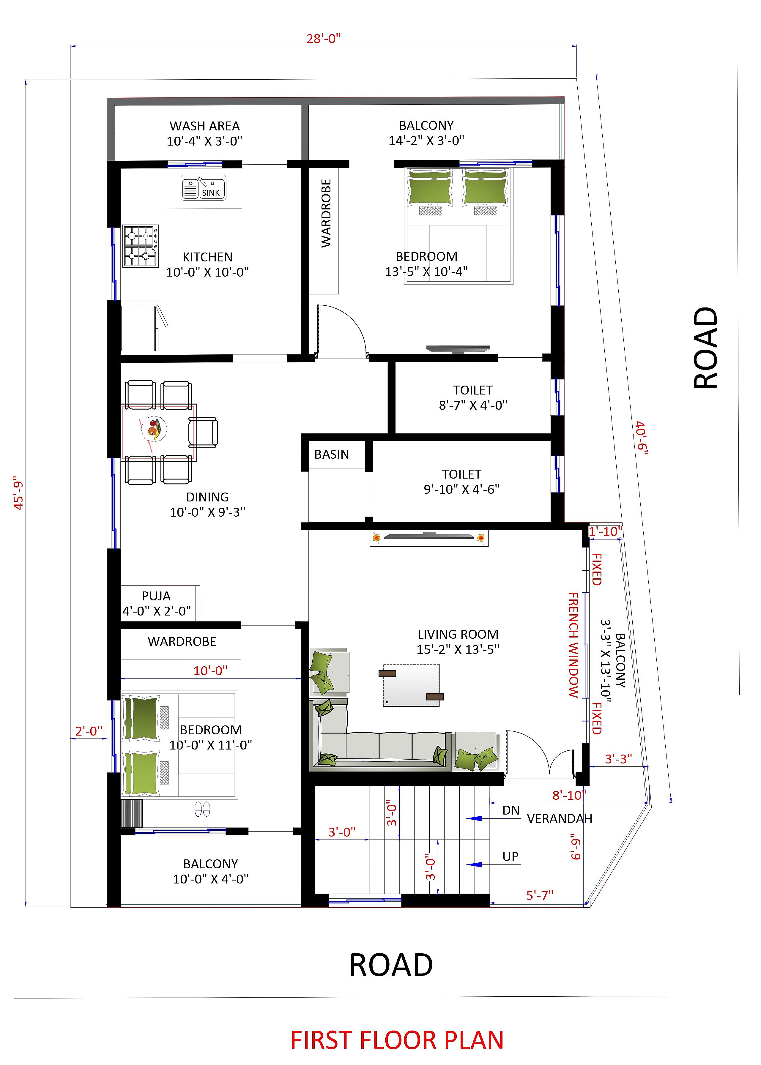 28X45 House Plan- 1260 sq ft Residential House Design at Chennai thumbnail 2 — Project ID 6693