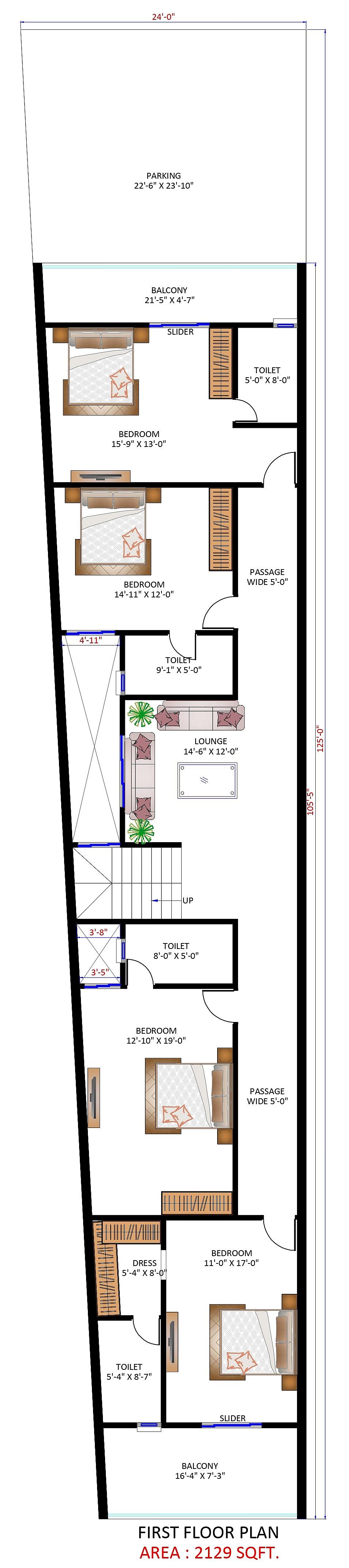24X125 House With Shop Plan- 3000 sq ft Residential Cum Commercial House Design at Satwas thumbnail 2 — Project ID 6698