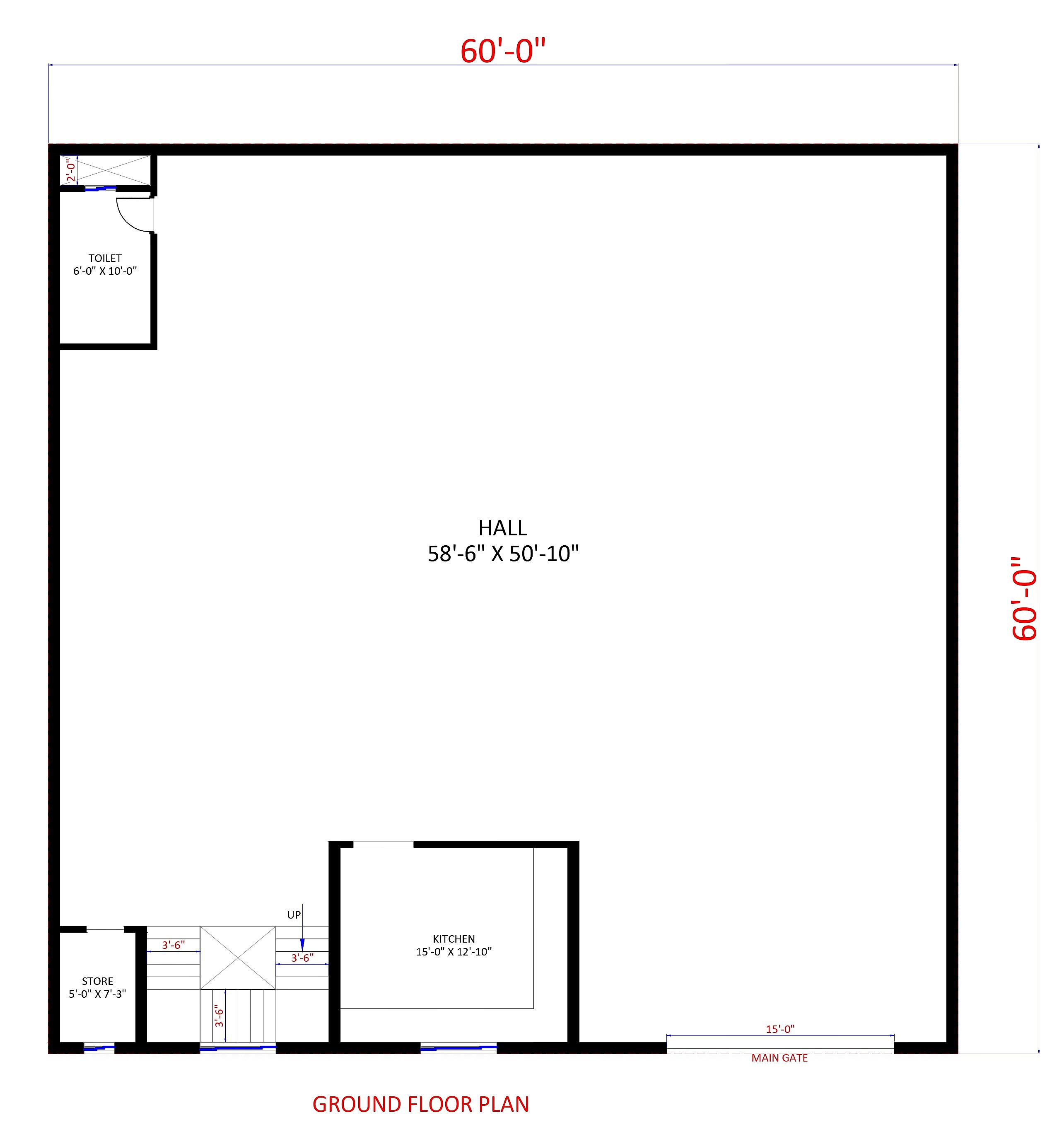 60X60 Restaurant Plan- 3600 sq ft Commercial House Design at Najibabad [UP]