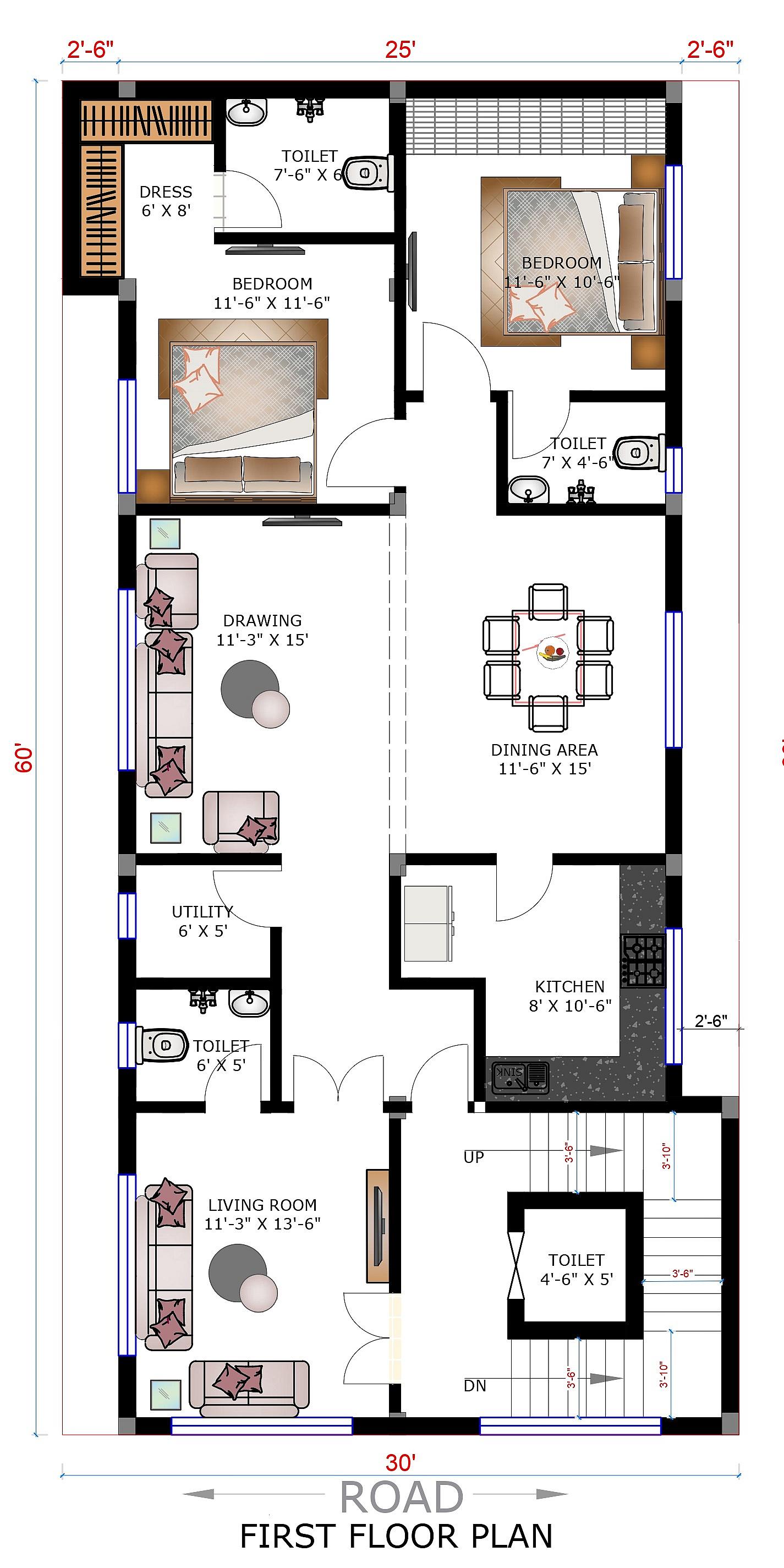 25X60 House Plan- 1500 sq ft Residential Cum Commercial House Design at Hyderabad thumbnail 2 — Project ID 6706