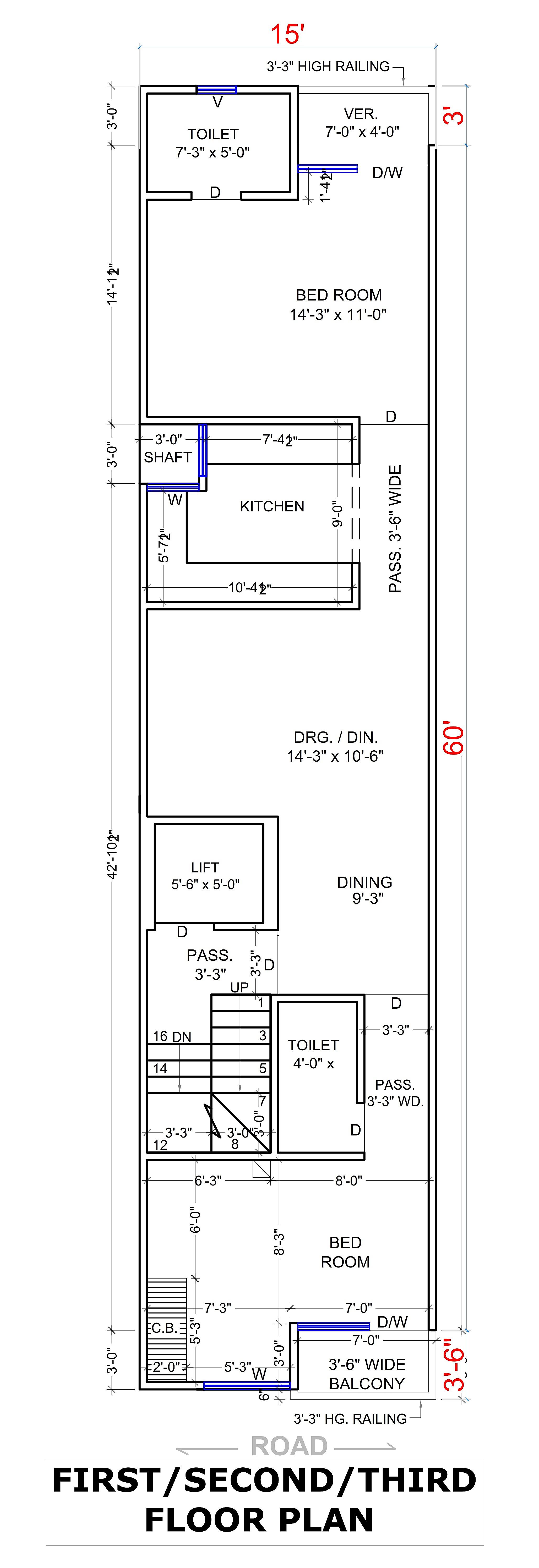 15X60 Multi Storey Residential Plan- 900 sq ft Residential Cum Commercial House Design at NewDelhi thumbnail 3 — Project ID 6709