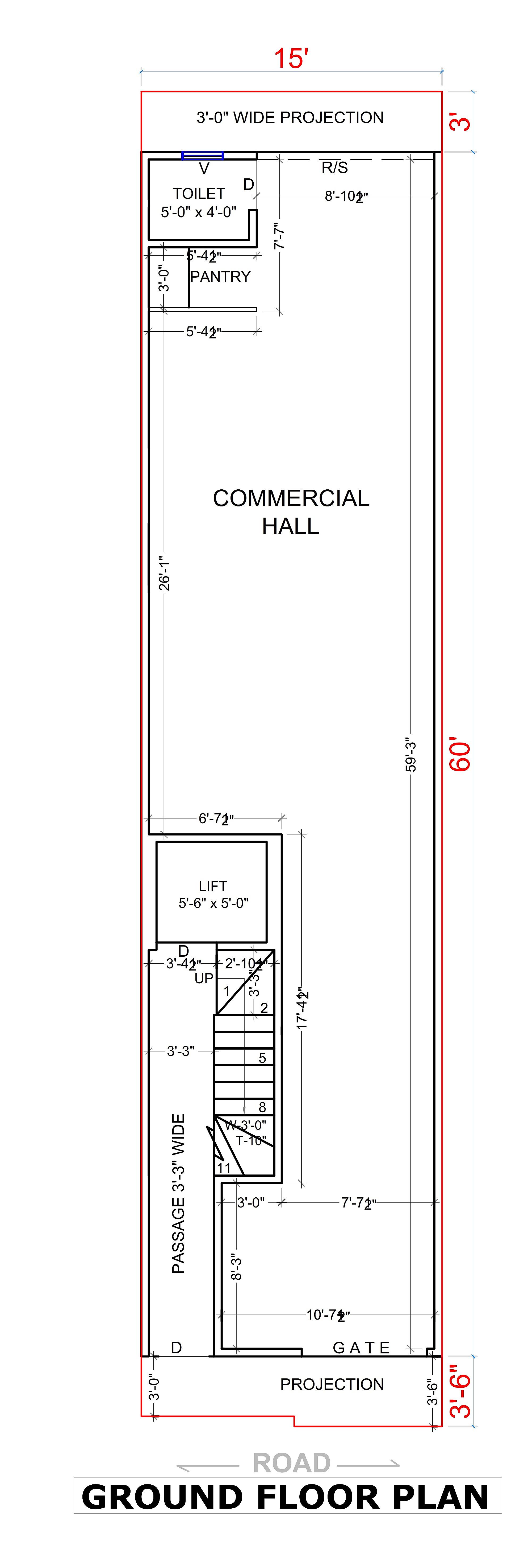 15X60 Multi Storey Residential Plan- 900 sq ft Residential Cum Commercial House Design at NewDelhi thumbnail 2 — Project ID 6709