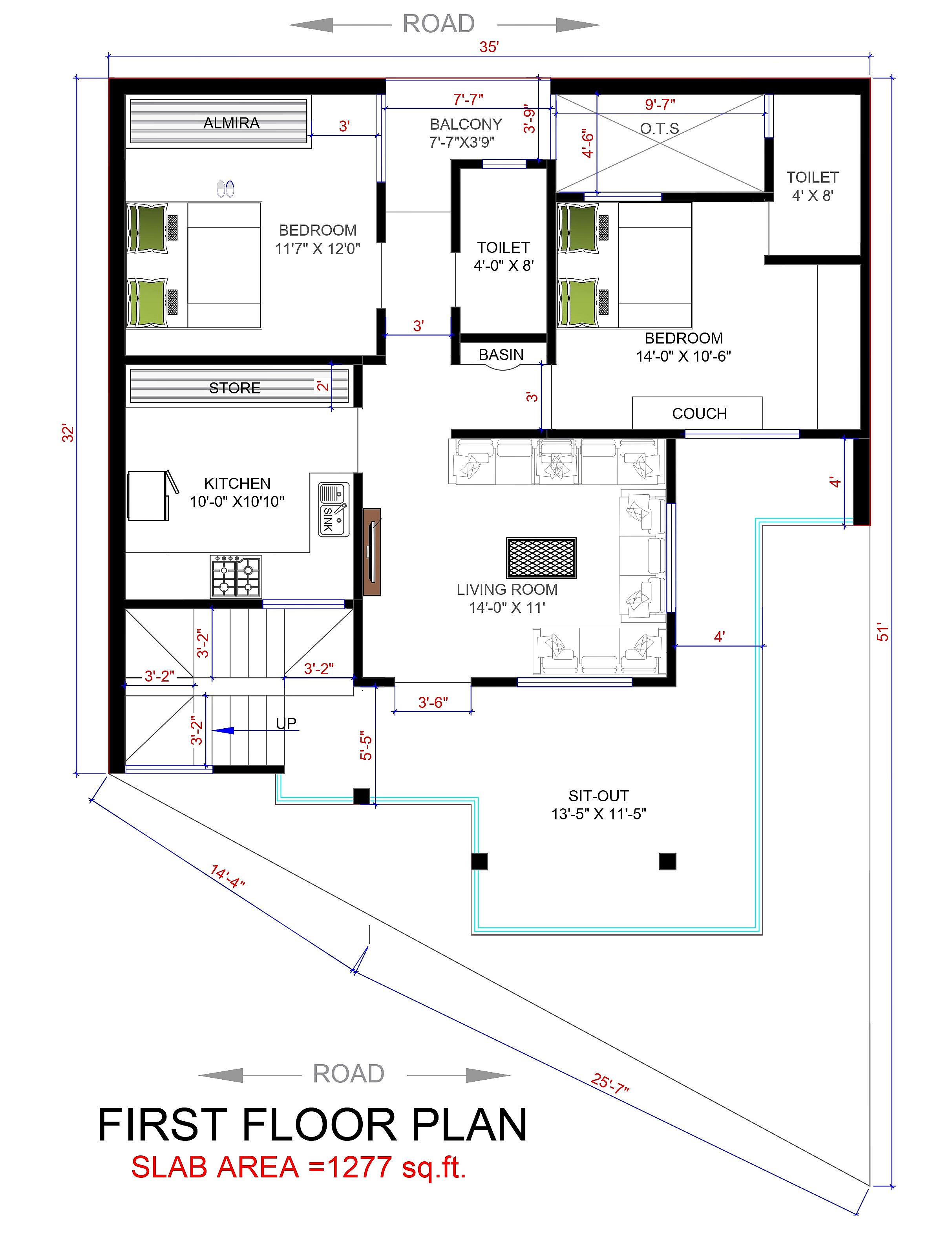 35X50 House With Office Plan- 1750 sq ft Residential Cum Commercial House Design at NewDelhi — photo 2 — Project ID 6712