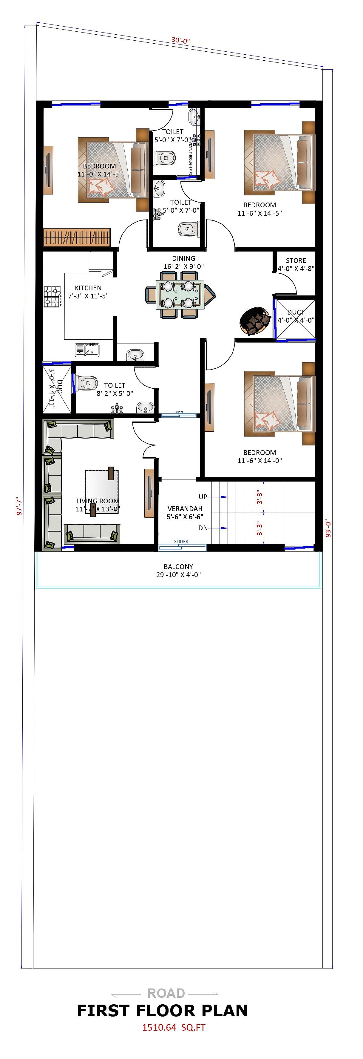 30X100 House Plan- 3000 sq ft Residential House Design At Lucknow thumbnail 3 — Project ID 6714