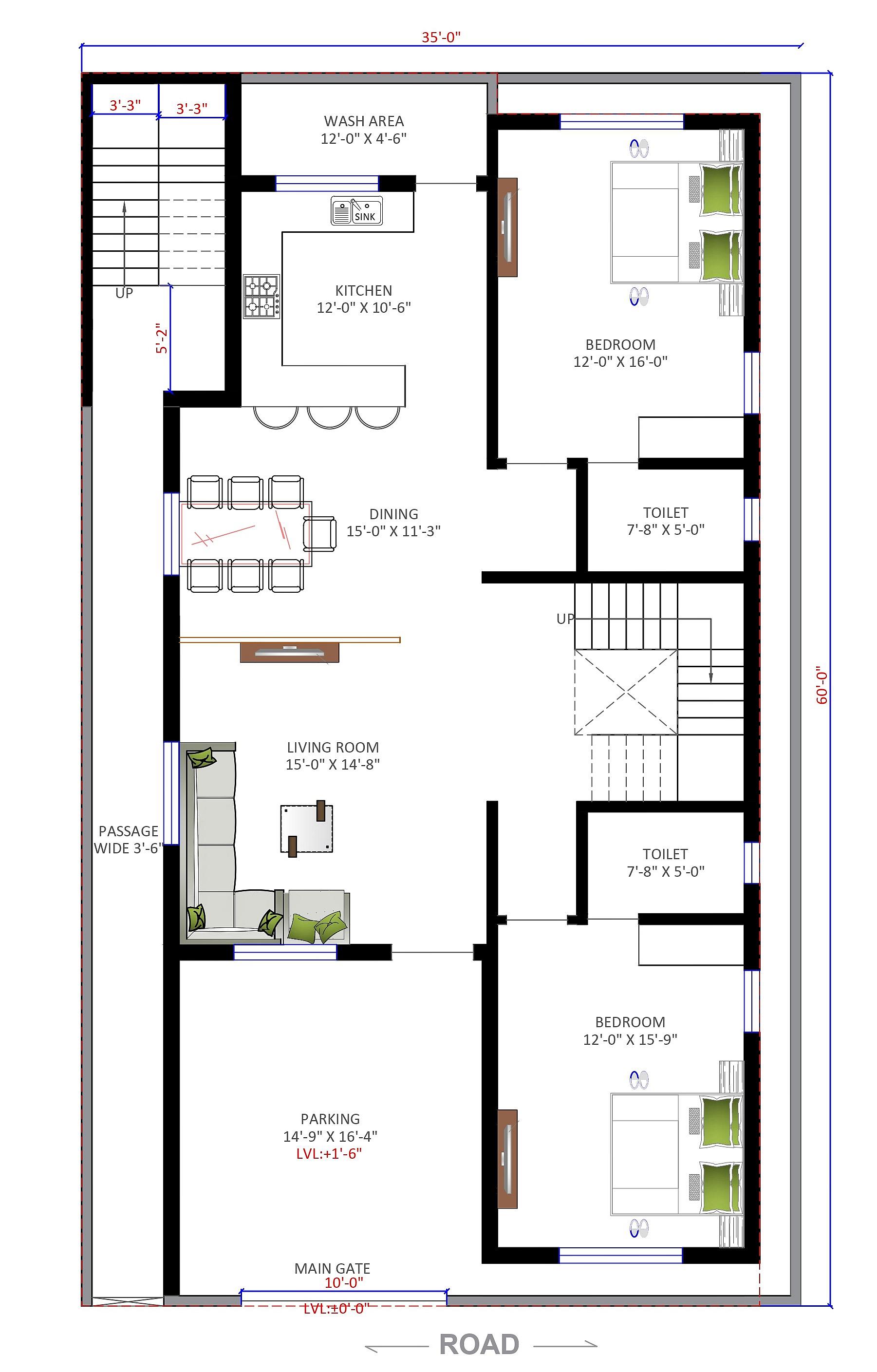 35X60 House Plan- 2100 sq ft Residential Cum Commercial House Design at Coimbatore thumbnail 2 — Project ID 6724