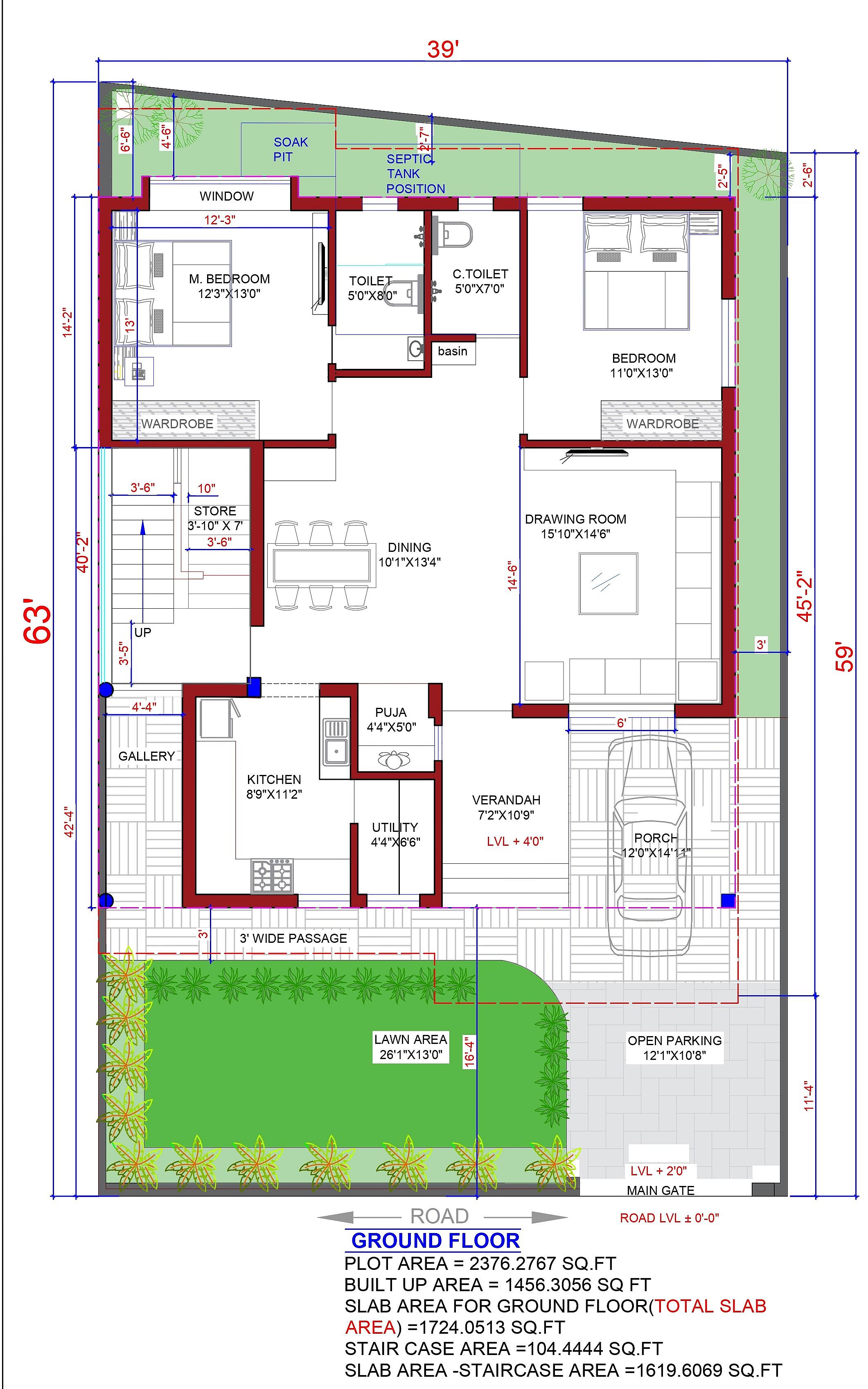 40X63 House plan- 2520 sq ft Residential House Design at Dehradun — photo 1 — Project ID 6726