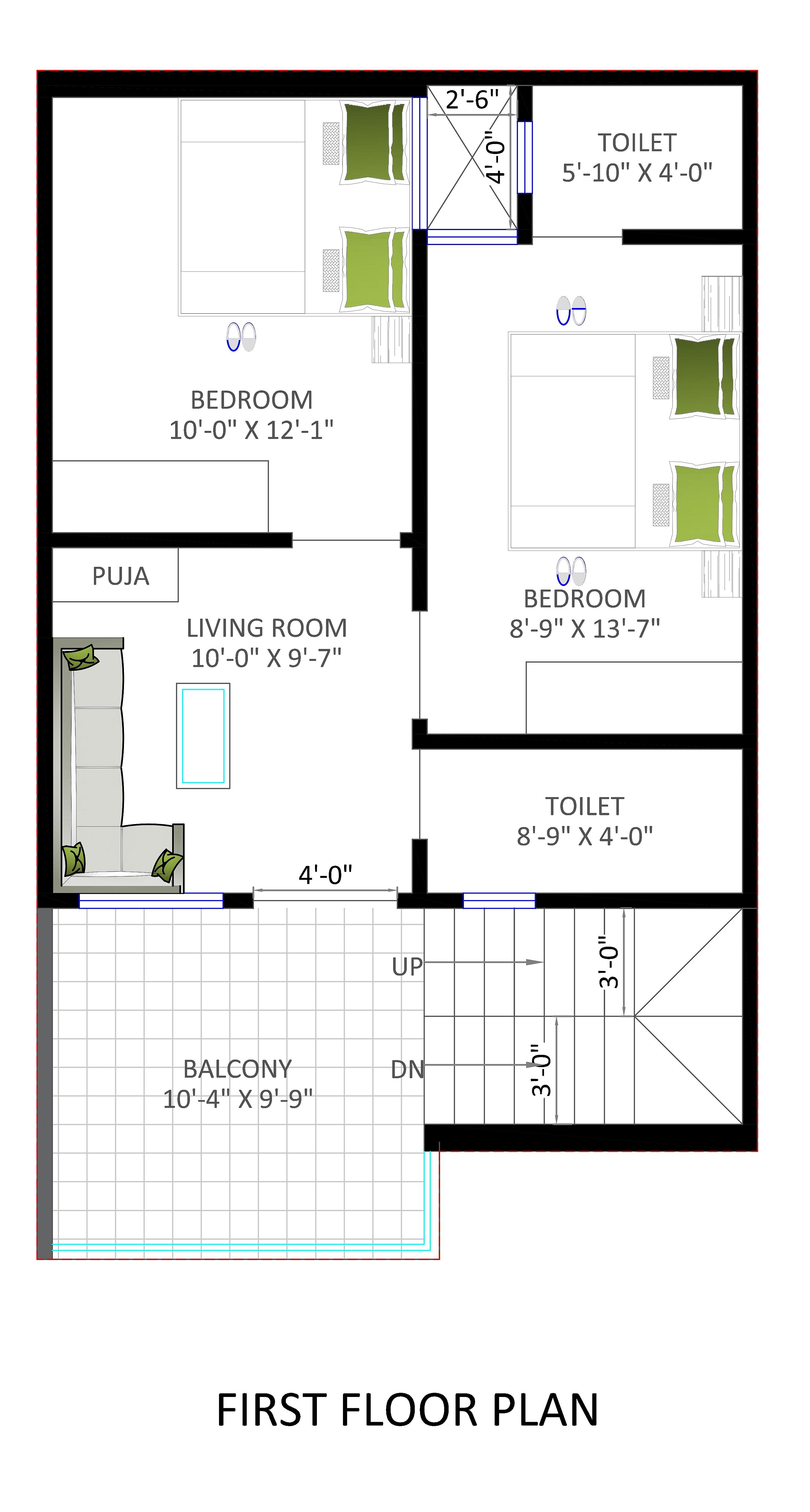 20X30 House Plan- 600 sq ft Residential House Design at Lucknow thumbnail 3 — Project ID 6731