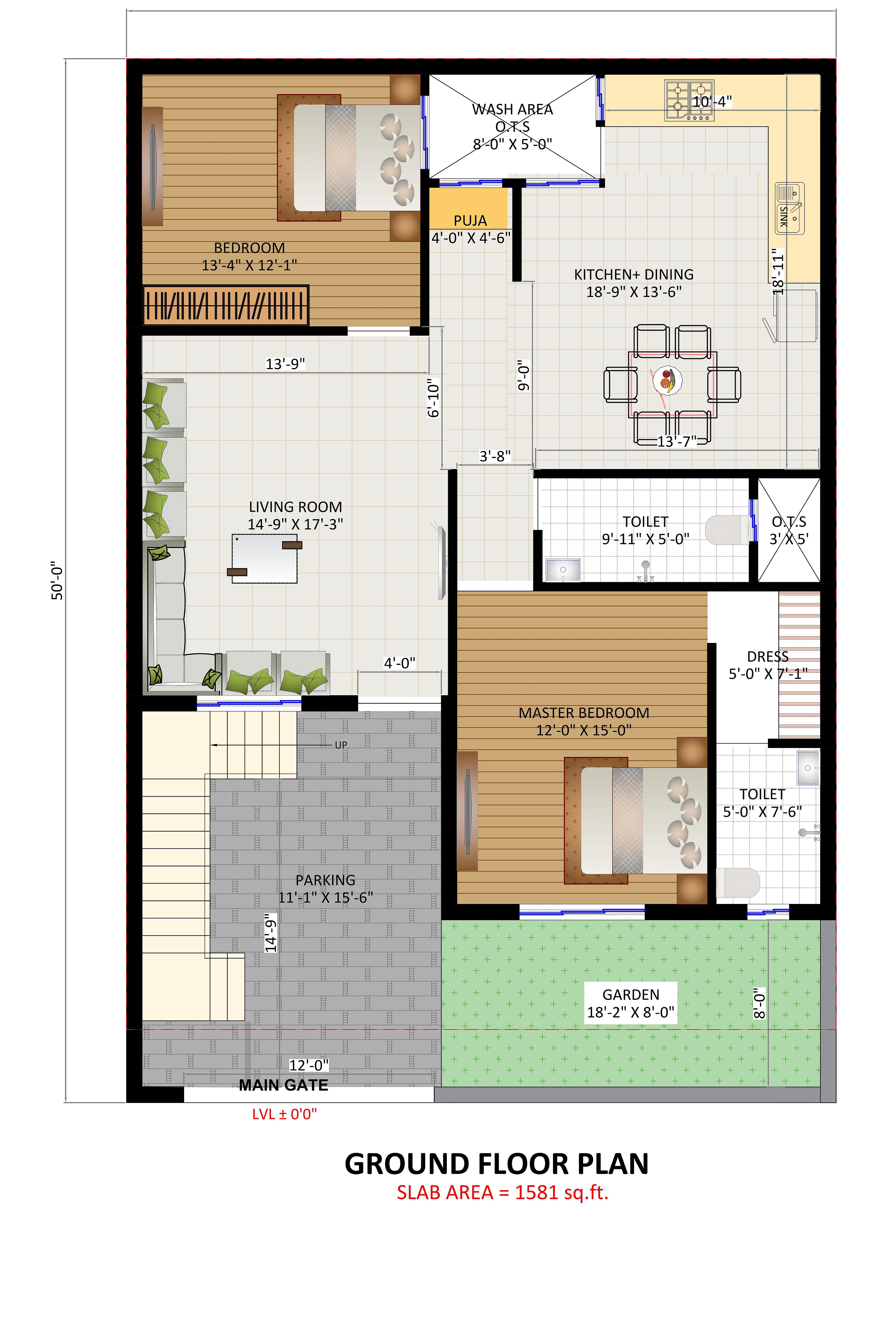 34X50 House Plan- 1700 sq ft Residential House Design at Panipat — photo 1 — Project ID 6733