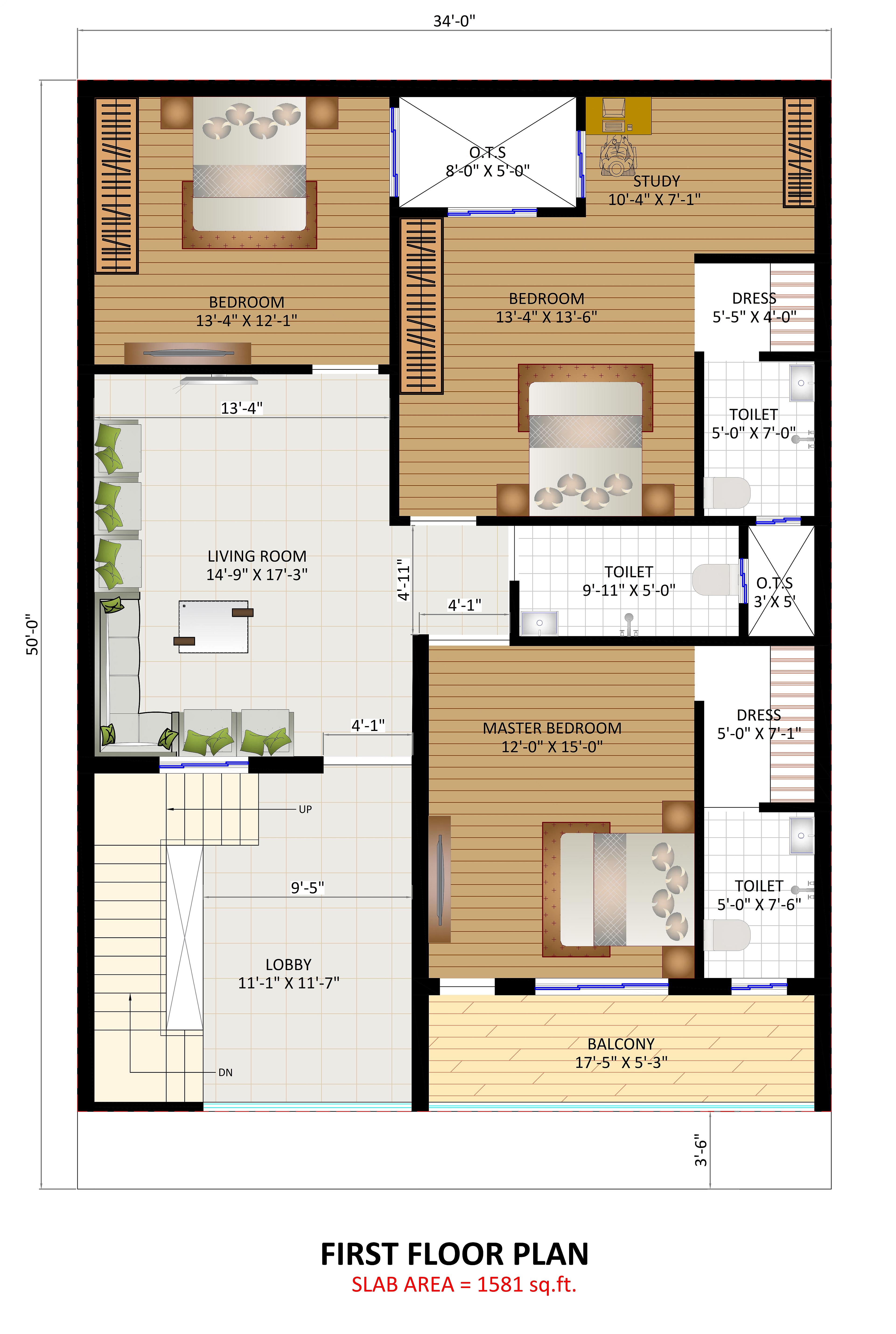 34X50 House Plan- 1700 sq ft Residential House Design at Panipat thumbnail 2 — Project ID 6733