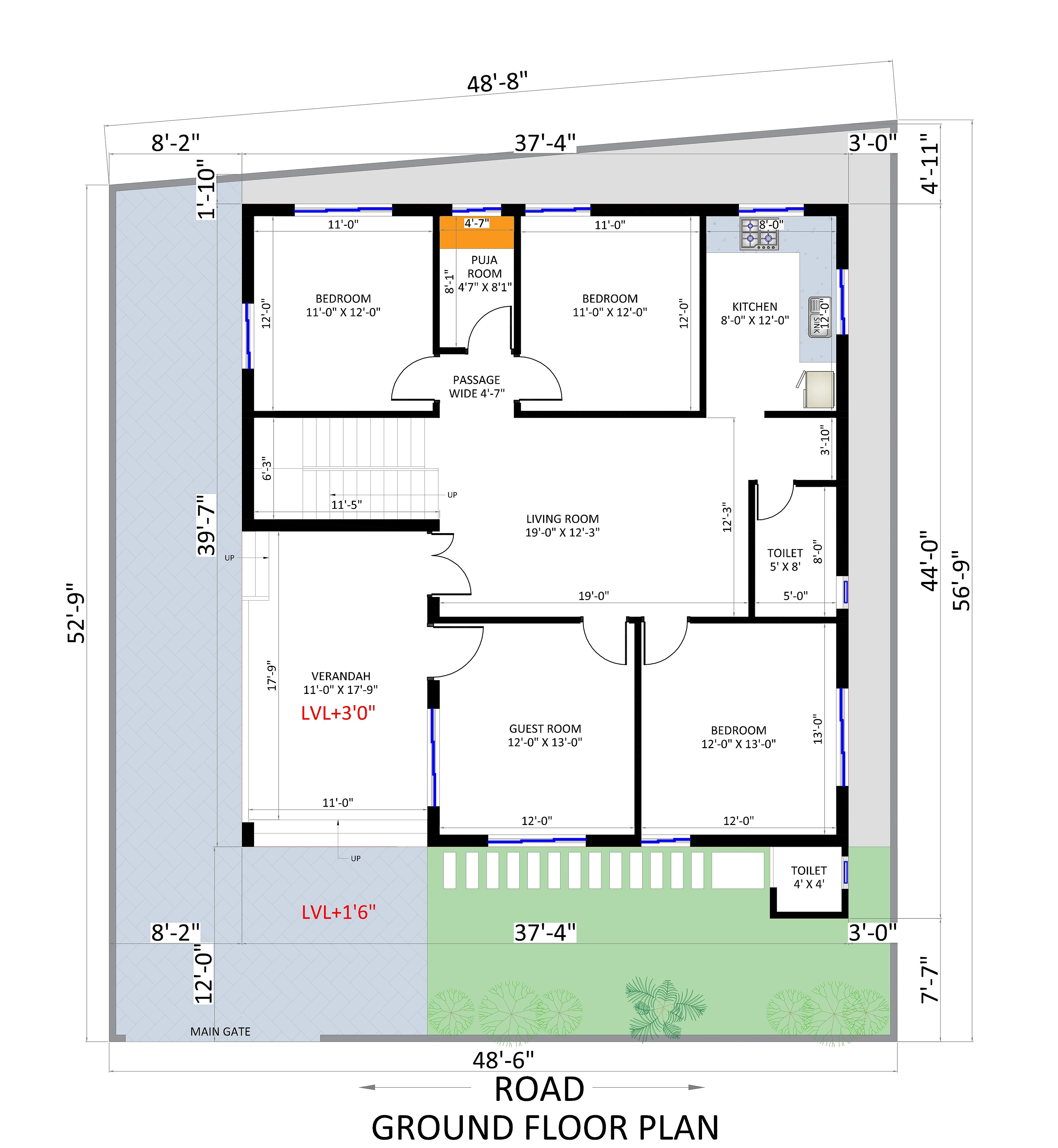 50X50 House Plan- 2500 sq ft Residential House Design At Hajipur thumbnail 2 — Project ID 6736