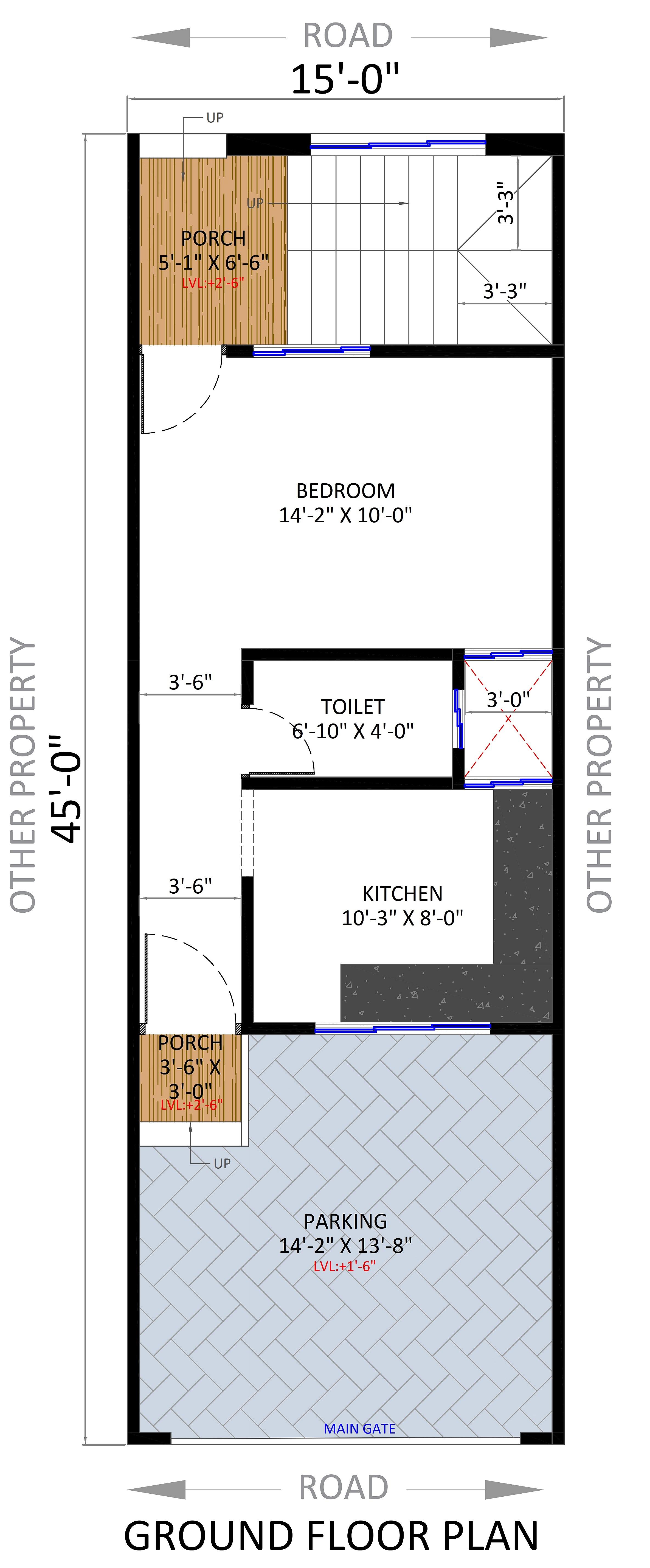 15X45 House Plan- 675 sq ft Residential House Design at Delhi