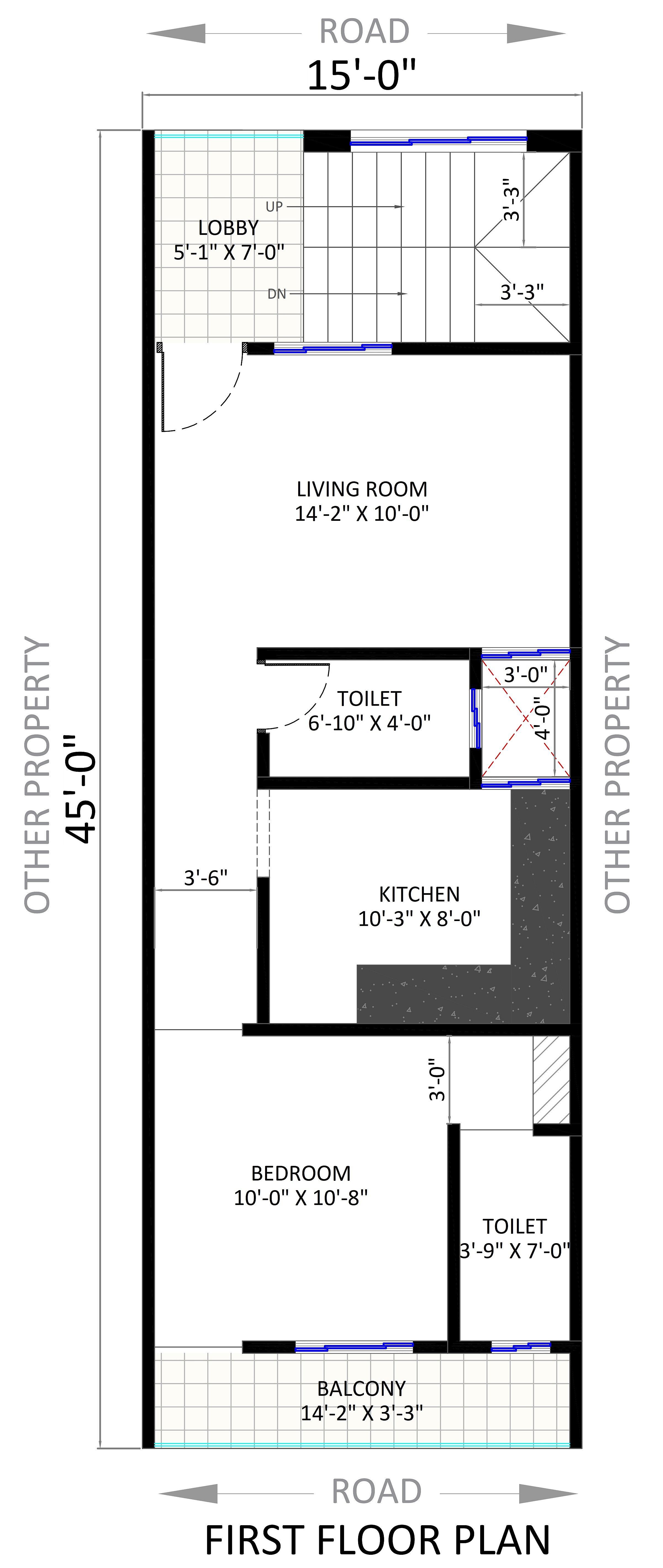 15X45 House Plan- 675 sq ft Residential House Design at Delhi thumbnail 2 — Project ID 6738
