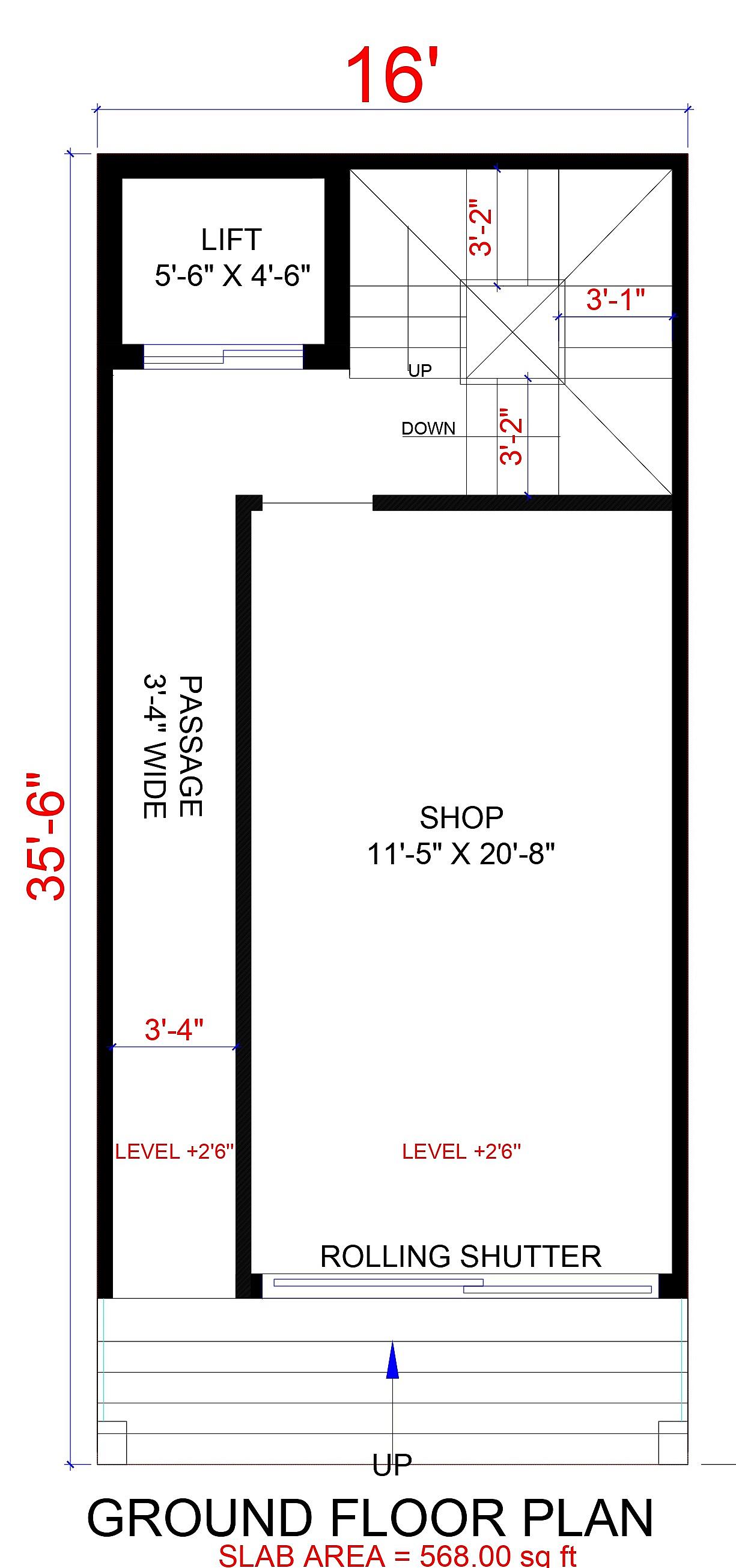 16X36 House With Shop Plan- 576 sq ft Residential Cum Commercial House Design at Bihar Sharif thumbnail 3 — Project ID 6739