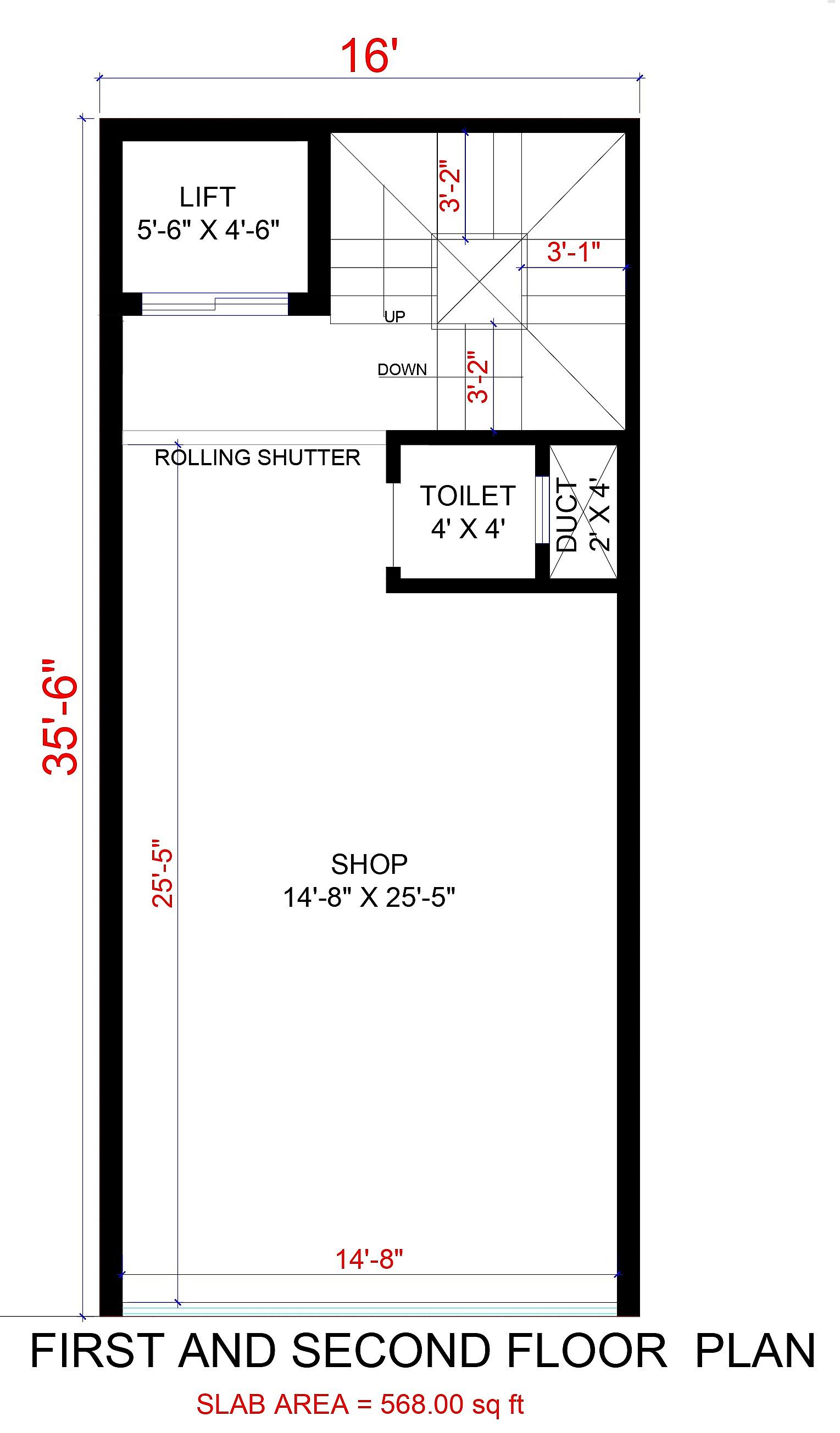 16X36 House With Shop Plan- 576 sq ft Residential Cum Commercial House Design at Bihar Sharif thumbnail 4 — Project ID 6739