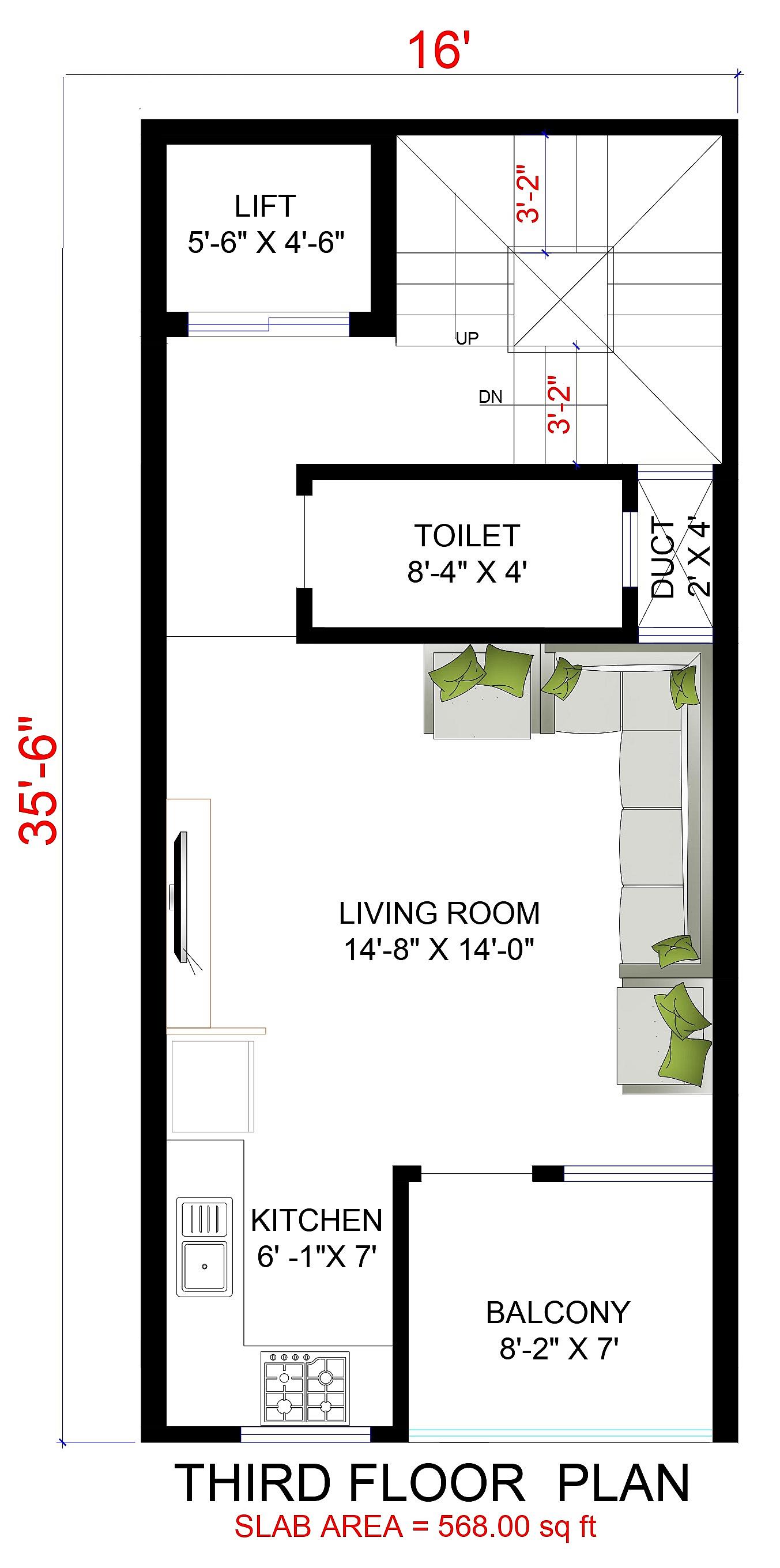 16X36 House With Shop Plan- 576 sq ft Residential Cum Commercial House Design at Bihar Sharif thumbnail 5 — Project ID 6739