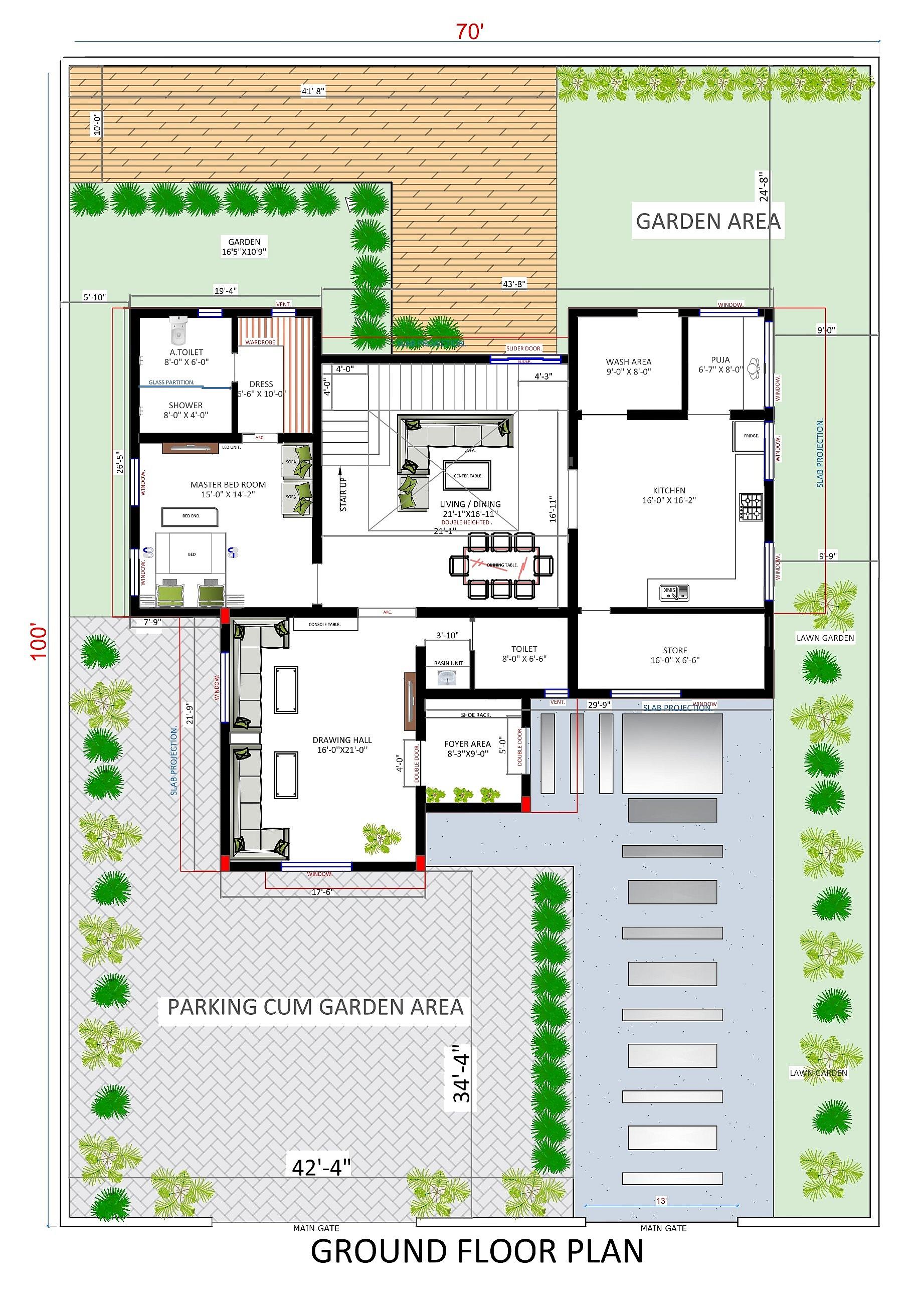 70X100 House Plan- 7000 sq ft Residential House Design at Aurangabad thumbnail 2 — Project ID 6740