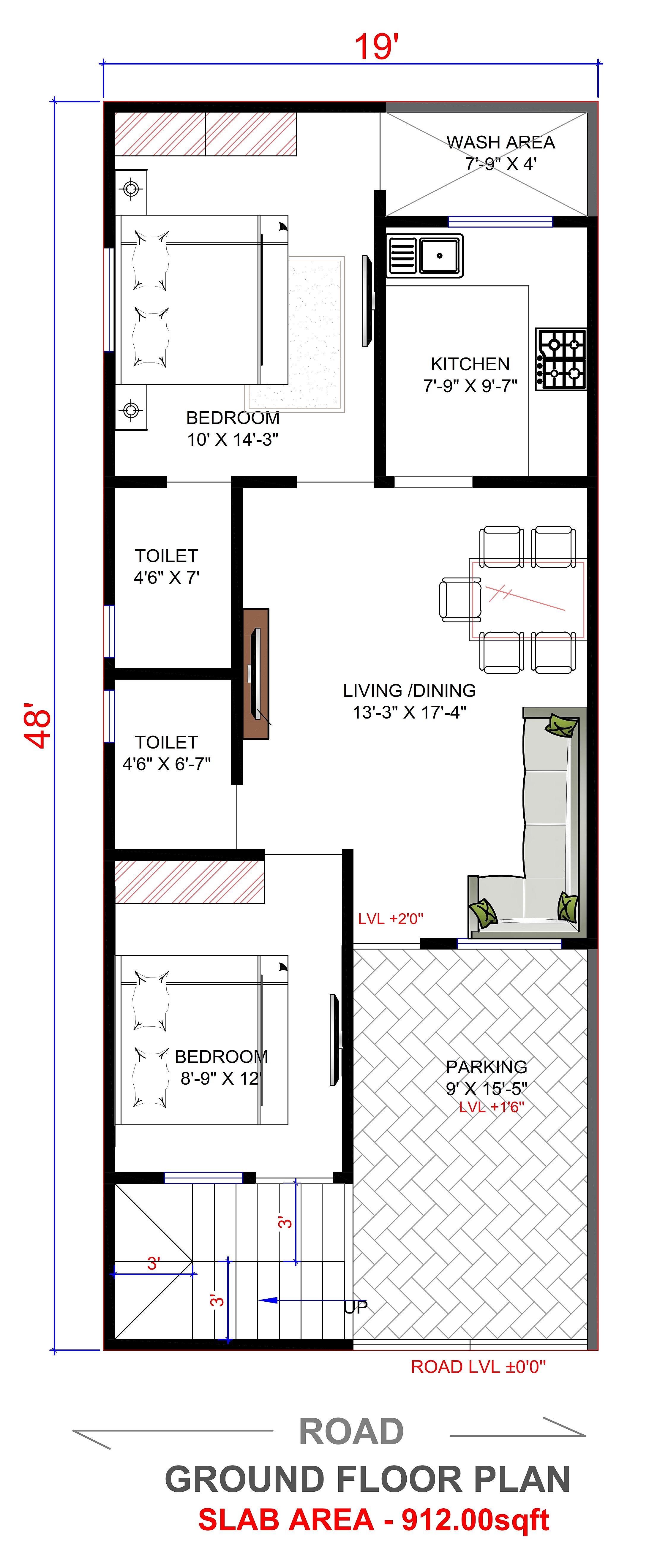20X48 House Plan- 960 sq ft Residential Cum Commercial House Design at Jaipur thumbnail 2 — Project ID 6744