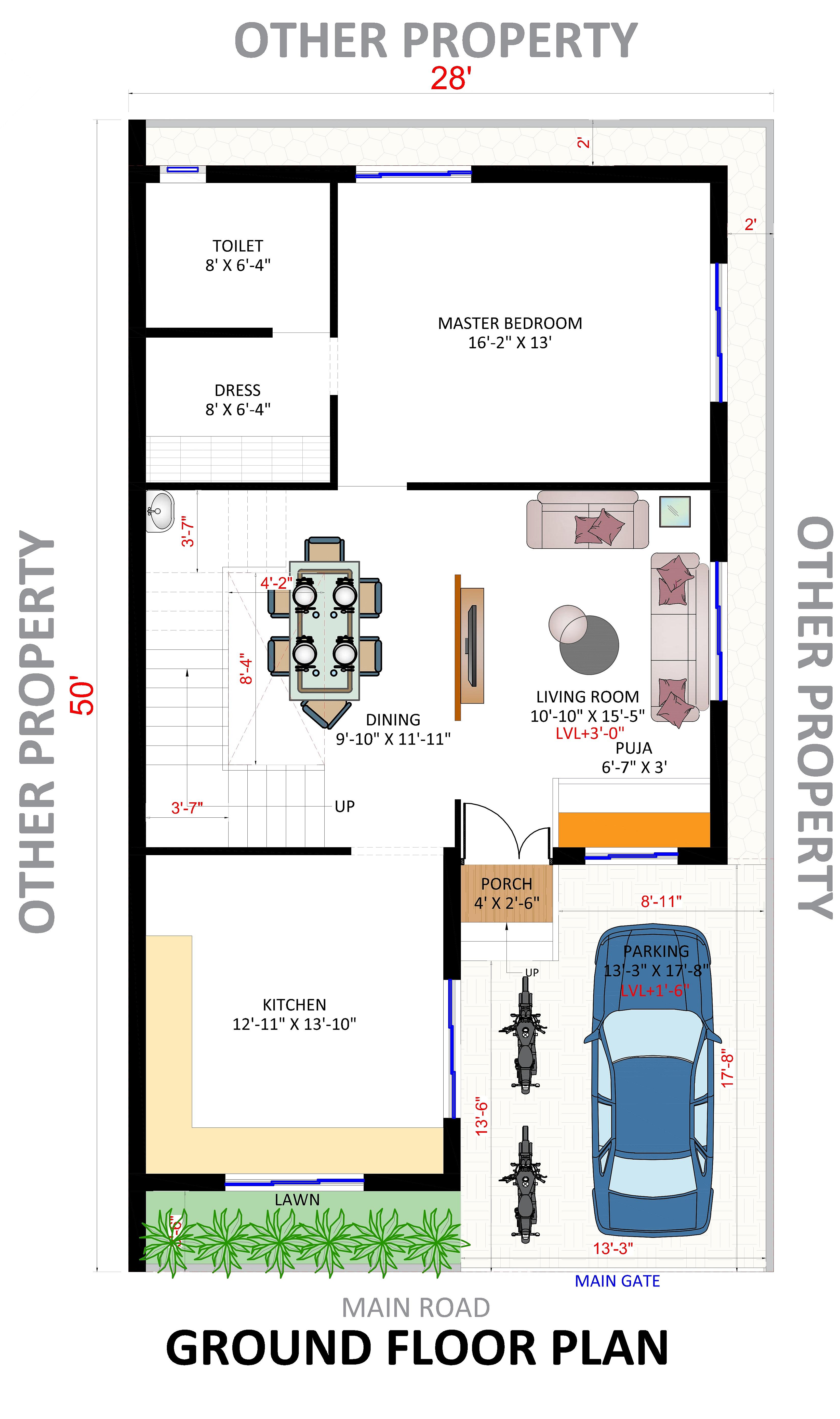 30X50 House Plan- 1500 sq ft Residential House Design at Chitaguppa [KA]