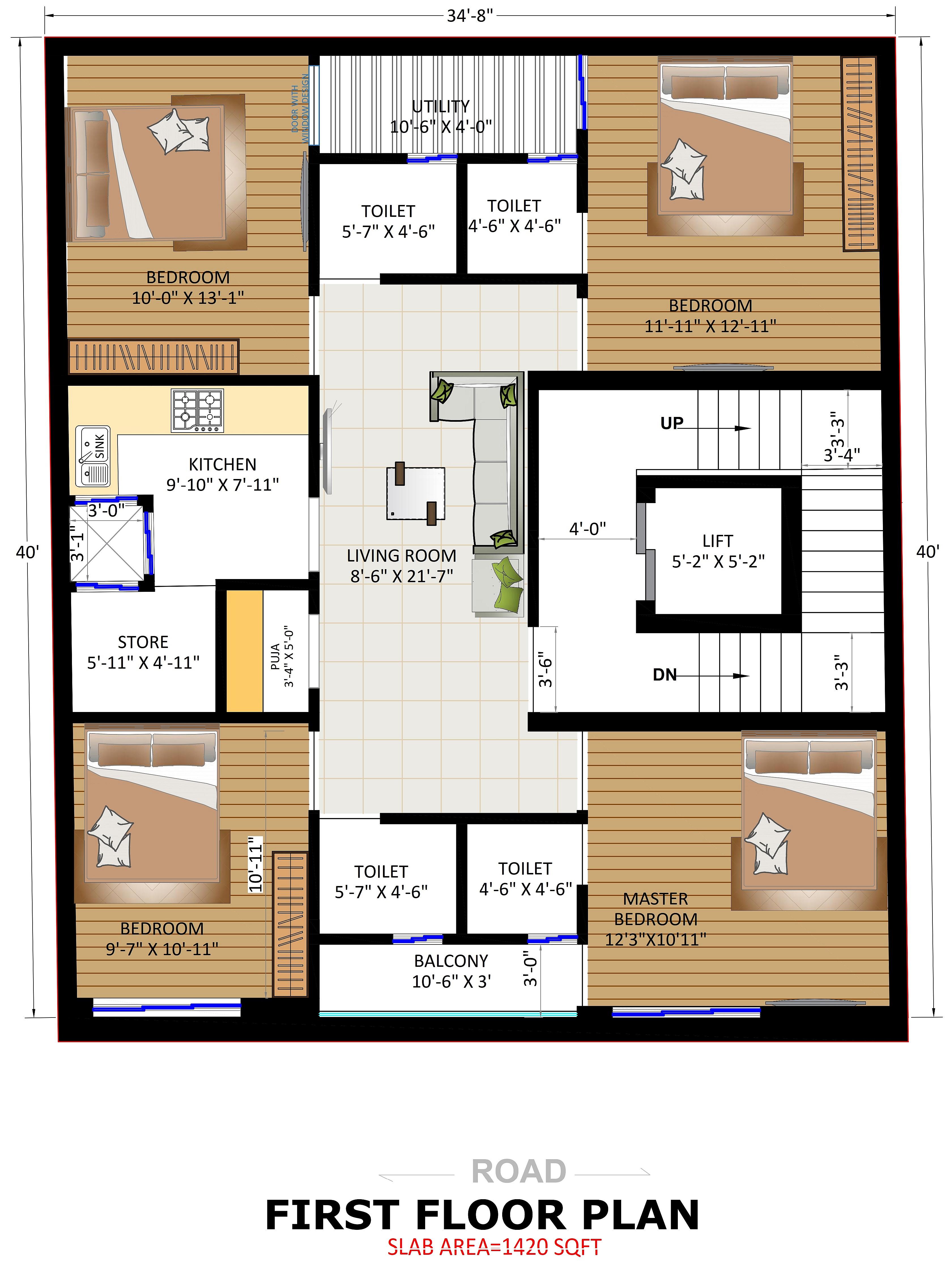35X40 Apartment Plan- 1400 sq ft Residential Cum Commercial House Design at Patna thumbnail 3 — Project ID 6749
