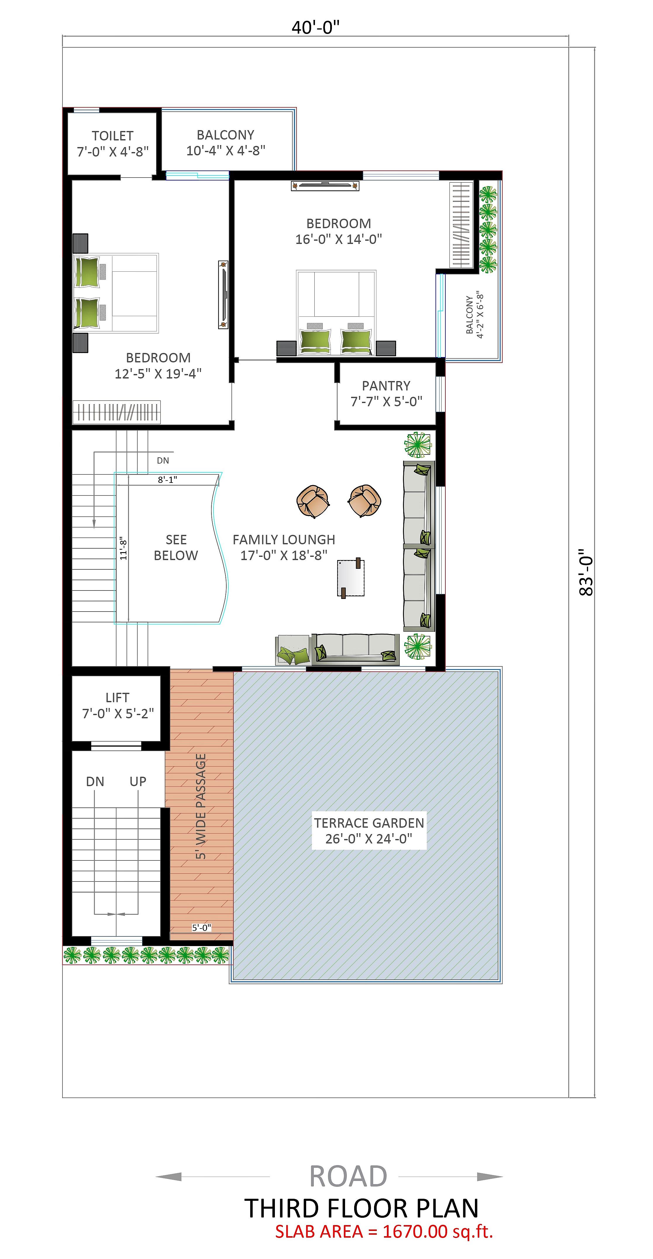 40X80 House Plan- 3200 sq ft Residential House Design at Noida thumbnail 4 — Project ID 6753